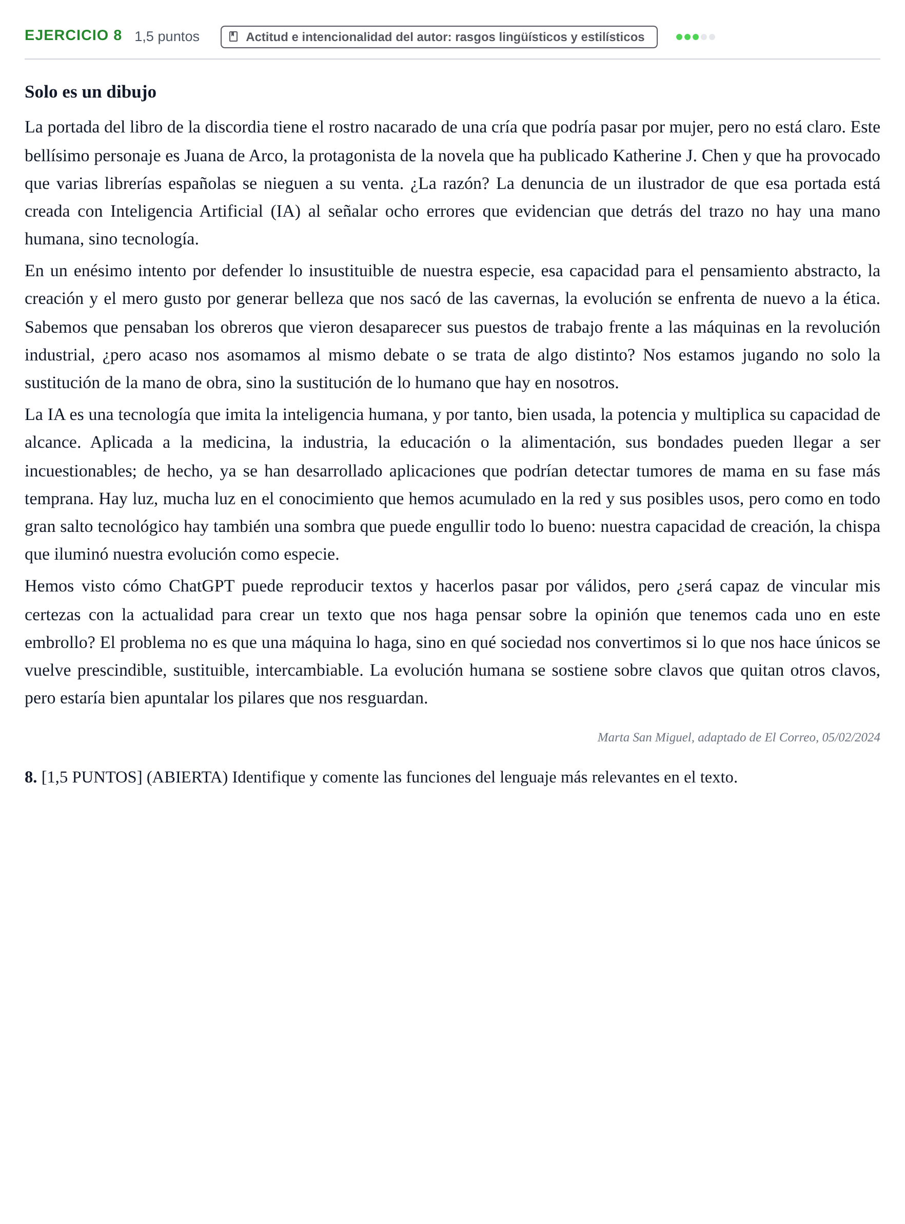 Enunciado: Problema 8 · Lengua Castellana y Literatura II PAU Cantabria Ordinaria 2024