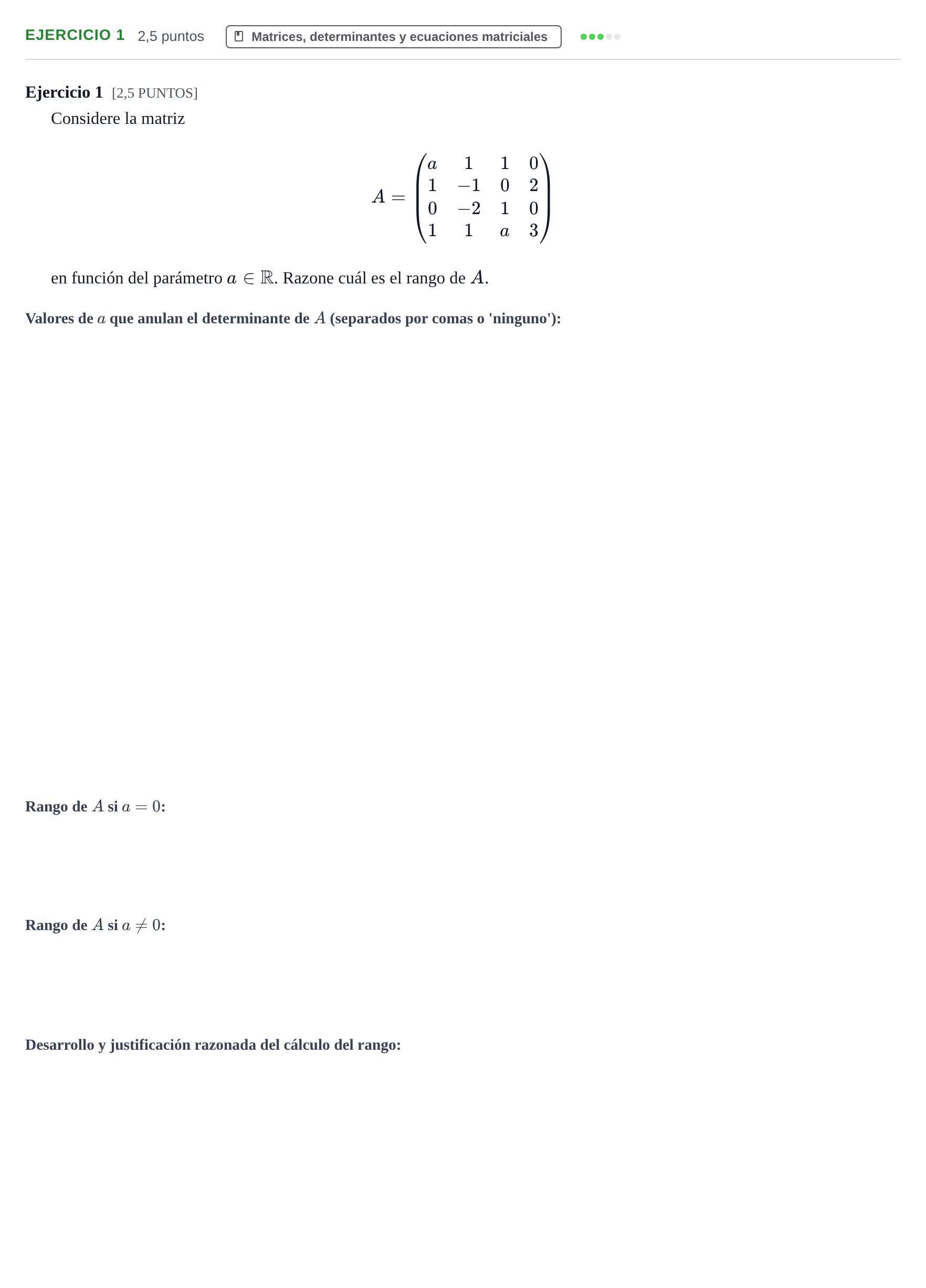 Enunciado: Ejercicio 1 · Matemáticas II PAU Cantabria Extraordinaria 2024