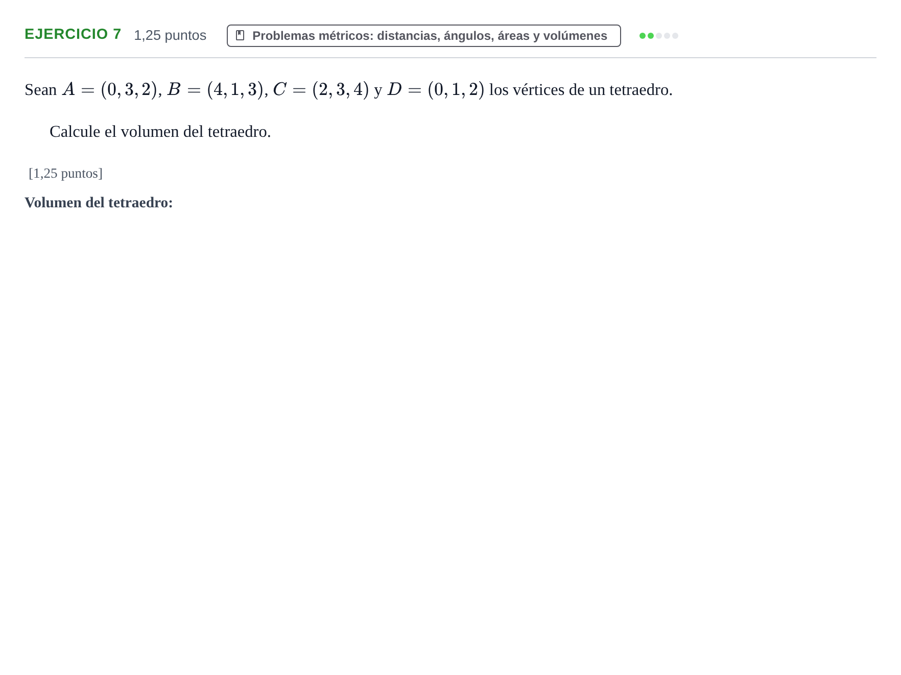Enunciado: Ejercicio 7 - Problemas métricos · Matemáticas II PAU Cantabria Extraordinaria 2024