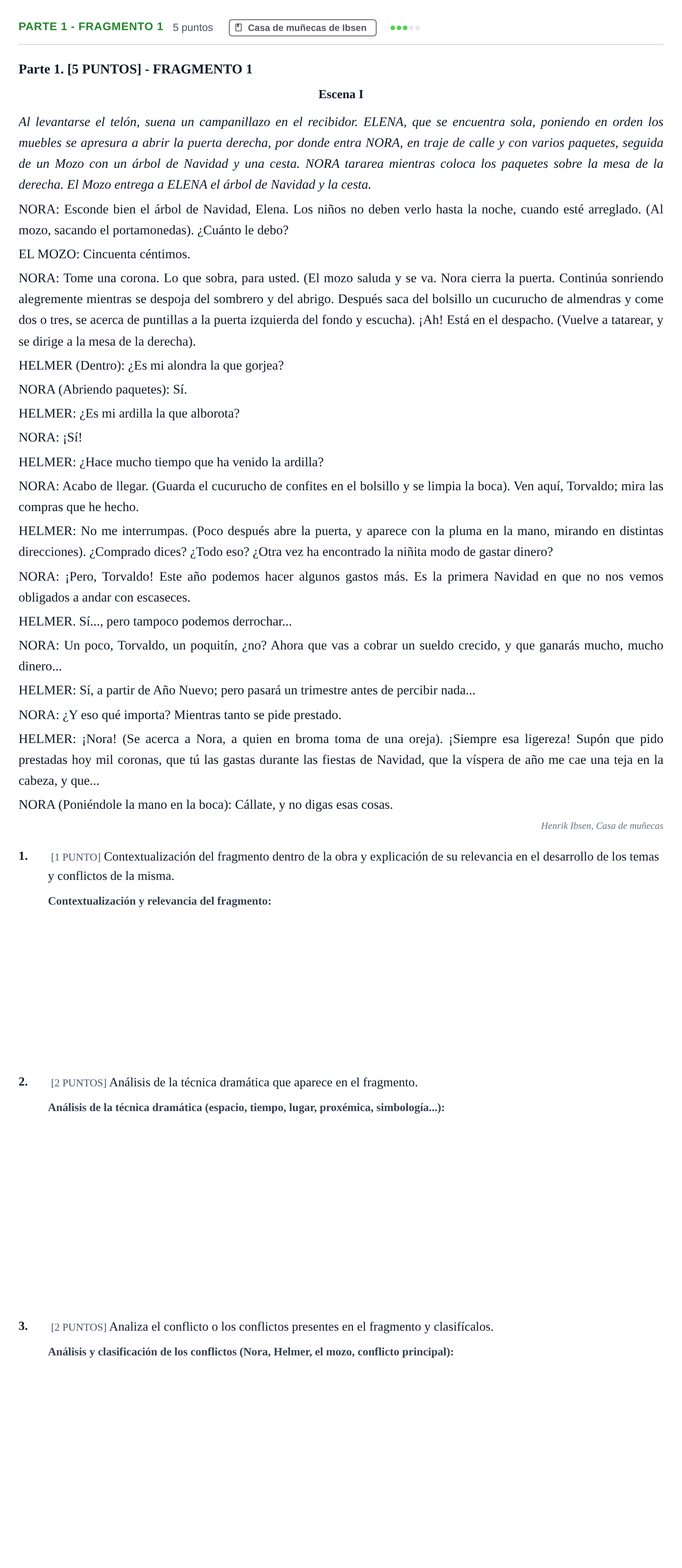 Enunciado: Ejercicio Parte 1 - Fragmento 1 · Literatura Dramática PAU Cantabria Ordinaria 2024