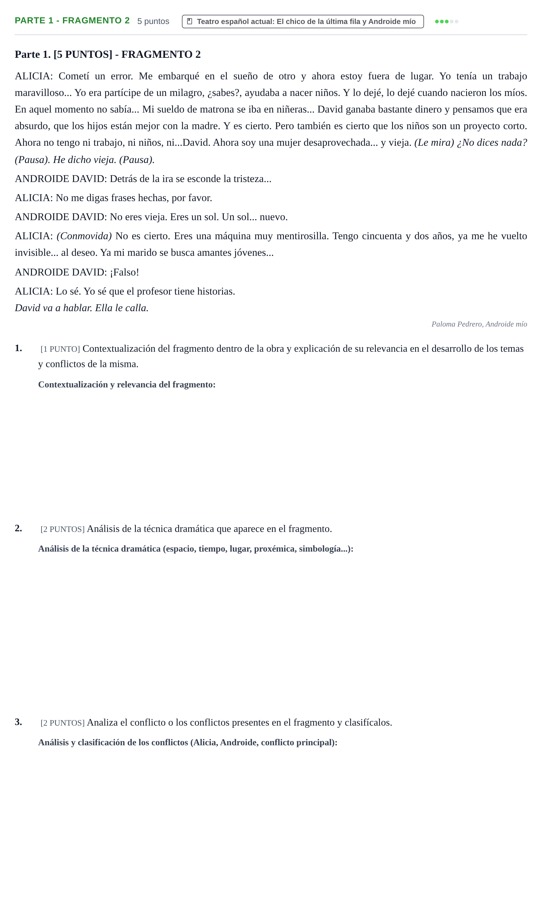 Enunciado: Ejercicio Parte 1 - Fragmento 2 · Literatura Dramática PAU Cantabria Ordinaria 2024