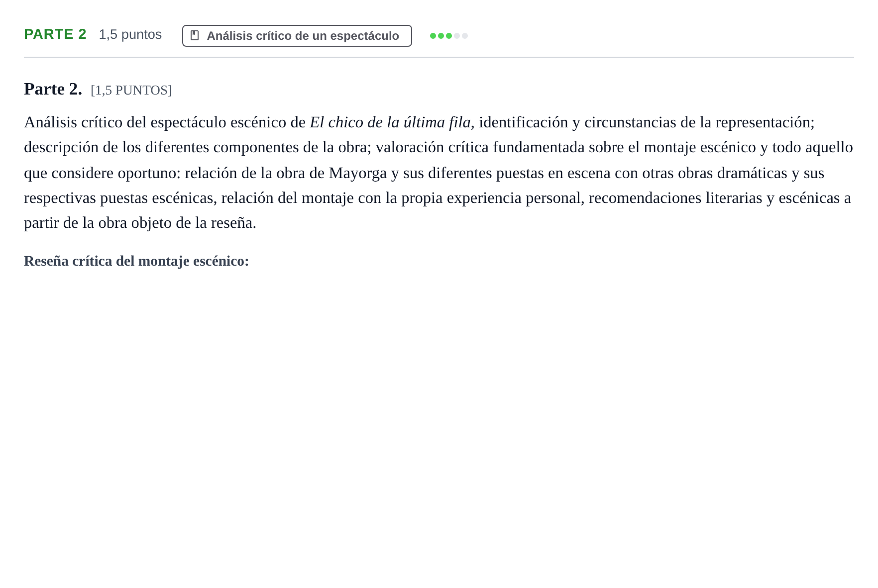 Enunciado: Ejercicio Parte 2 · Literatura Dramática PAU Cantabria Ordinaria 2024