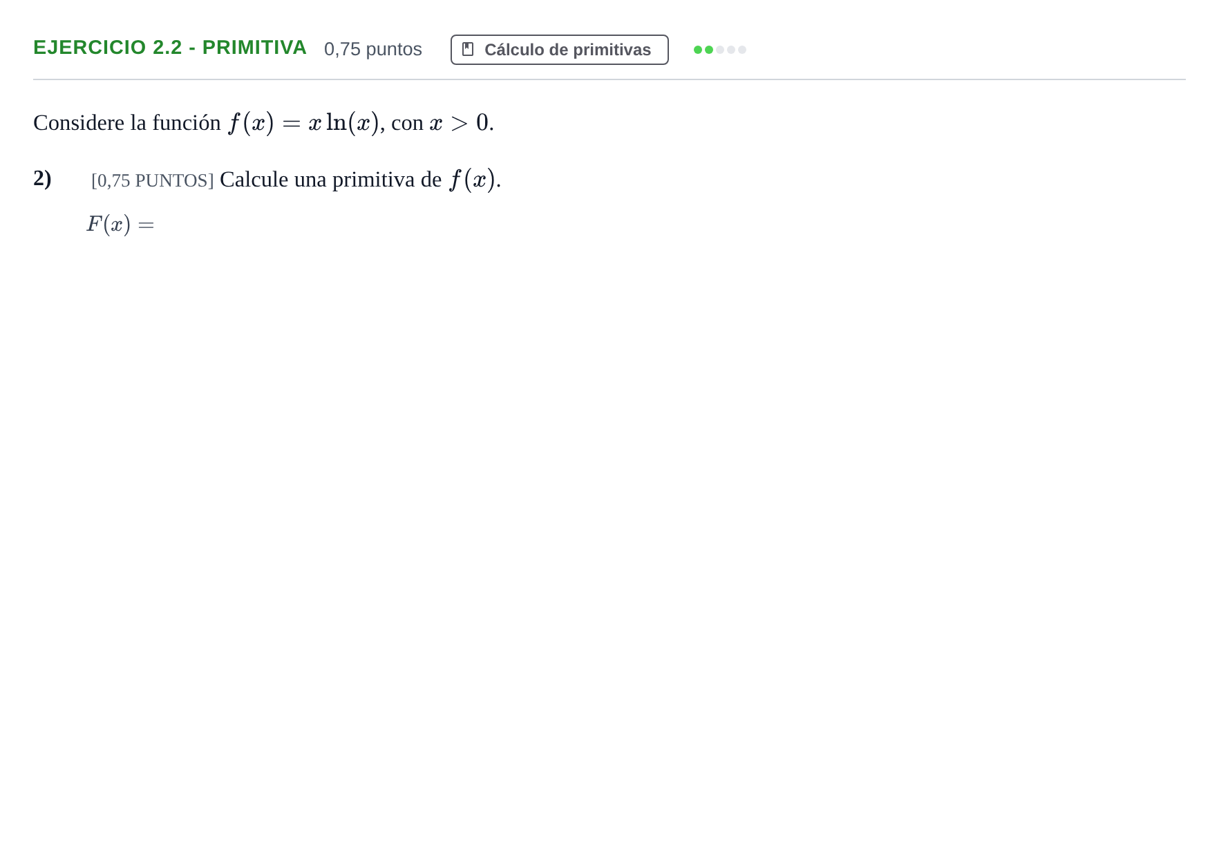 Enunciado: Ejercicio 2.2 - Primitiva · Matemáticas II PAU Cantabria Ordinaria 2024