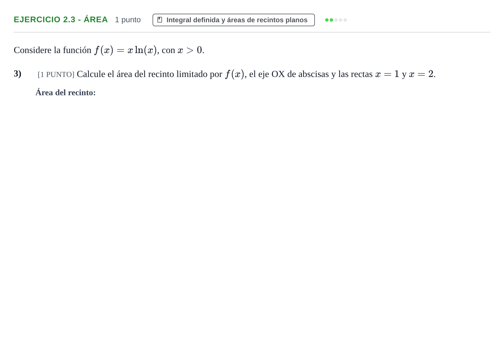 Enunciado: Ejercicio 2.3 - Área · Matemáticas II PAU Cantabria Ordinaria 2024