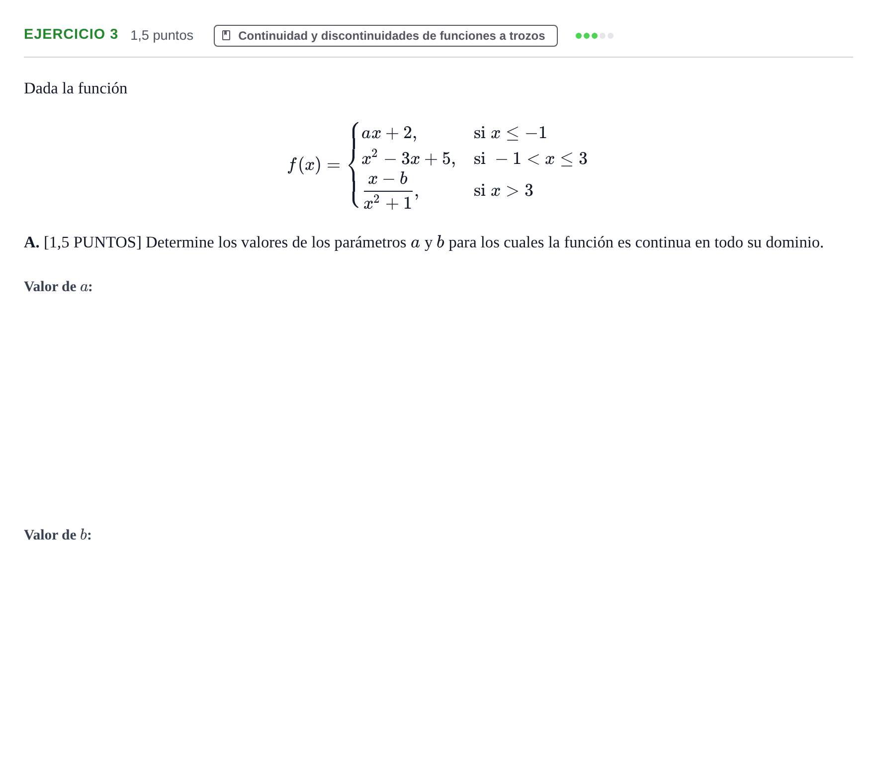 Enunciado: Ejercicio 3 - Continuidad · Matemáticas aplicadas a las Ciencias Sociales II PAU Cantabria Ordinaria 2024