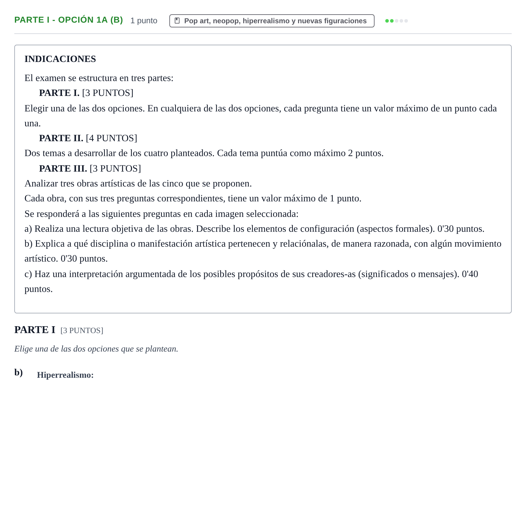 Enunciado: Ejercicio Parte I - Opción 1A (b) · Movimientos Culturales y Artísticos PAU Cantabria Extraordinaria 2024
