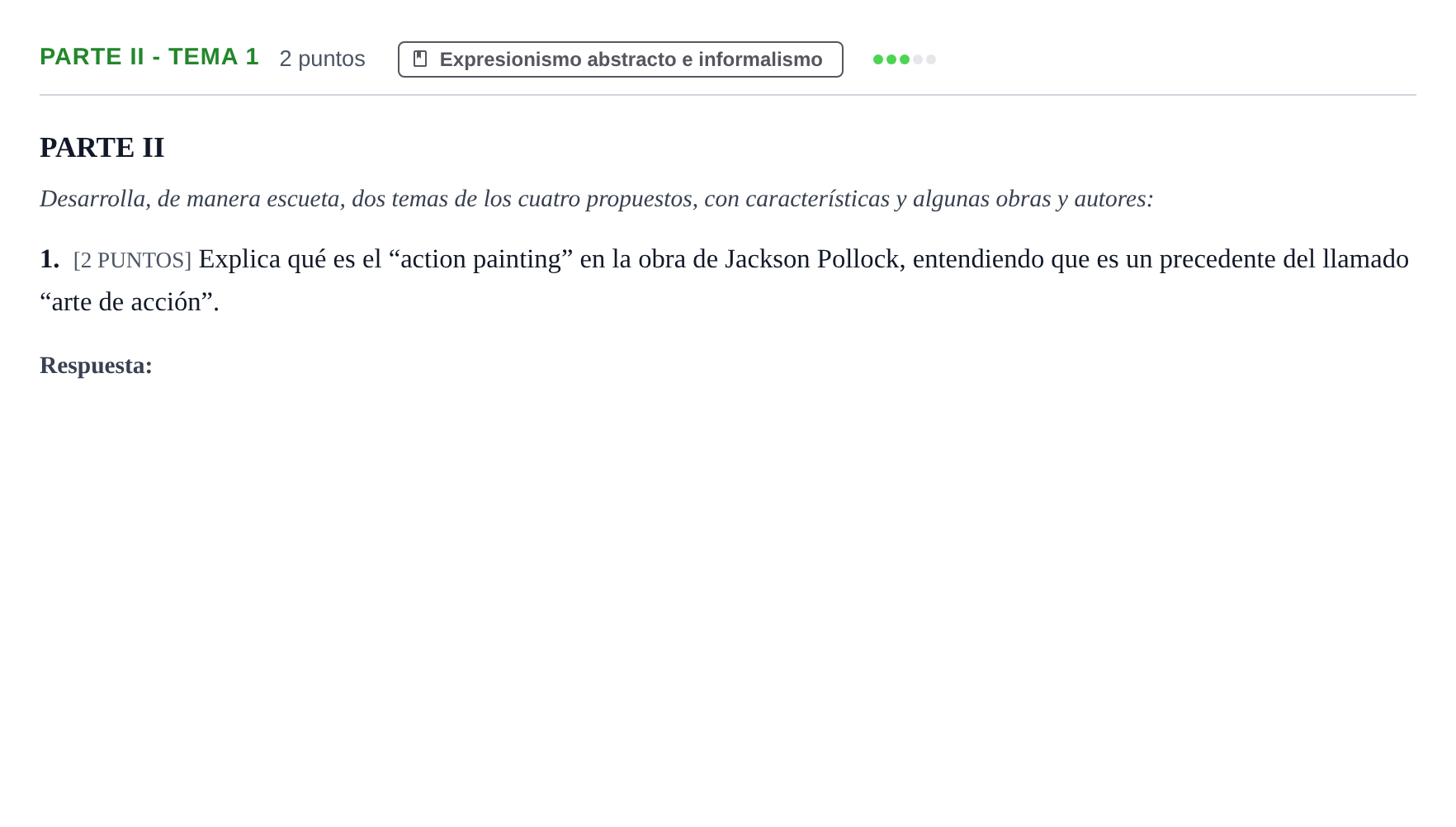Enunciado: Ejercicio Parte II - Tema 1 · Movimientos Culturales y Artísticos PAU Cantabria Extraordinaria 2024