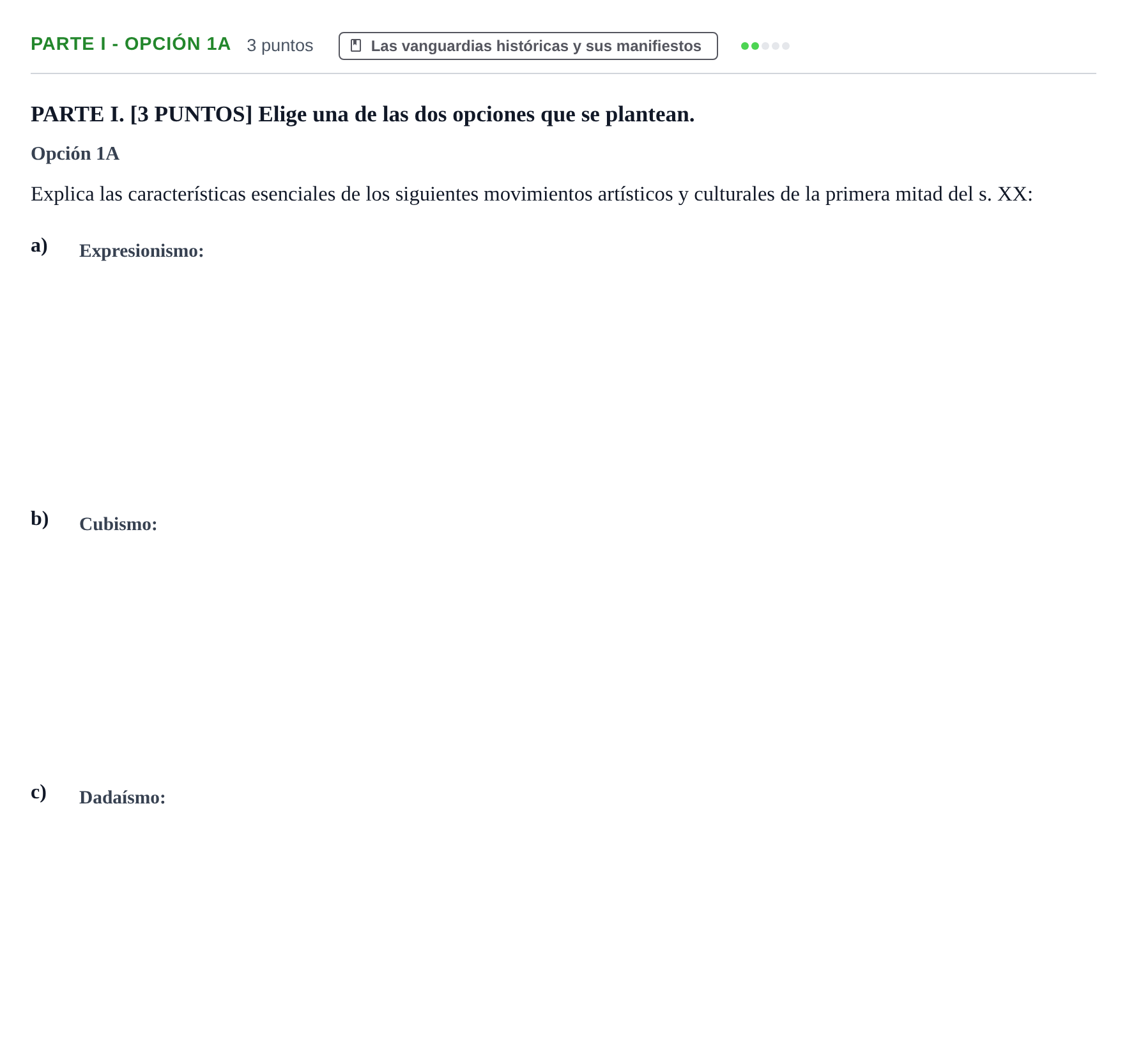Enunciado: Ejercicio Parte I - Opción 1A · Movimientos Culturales y Artísticos PAU Cantabria Ordinaria 2024