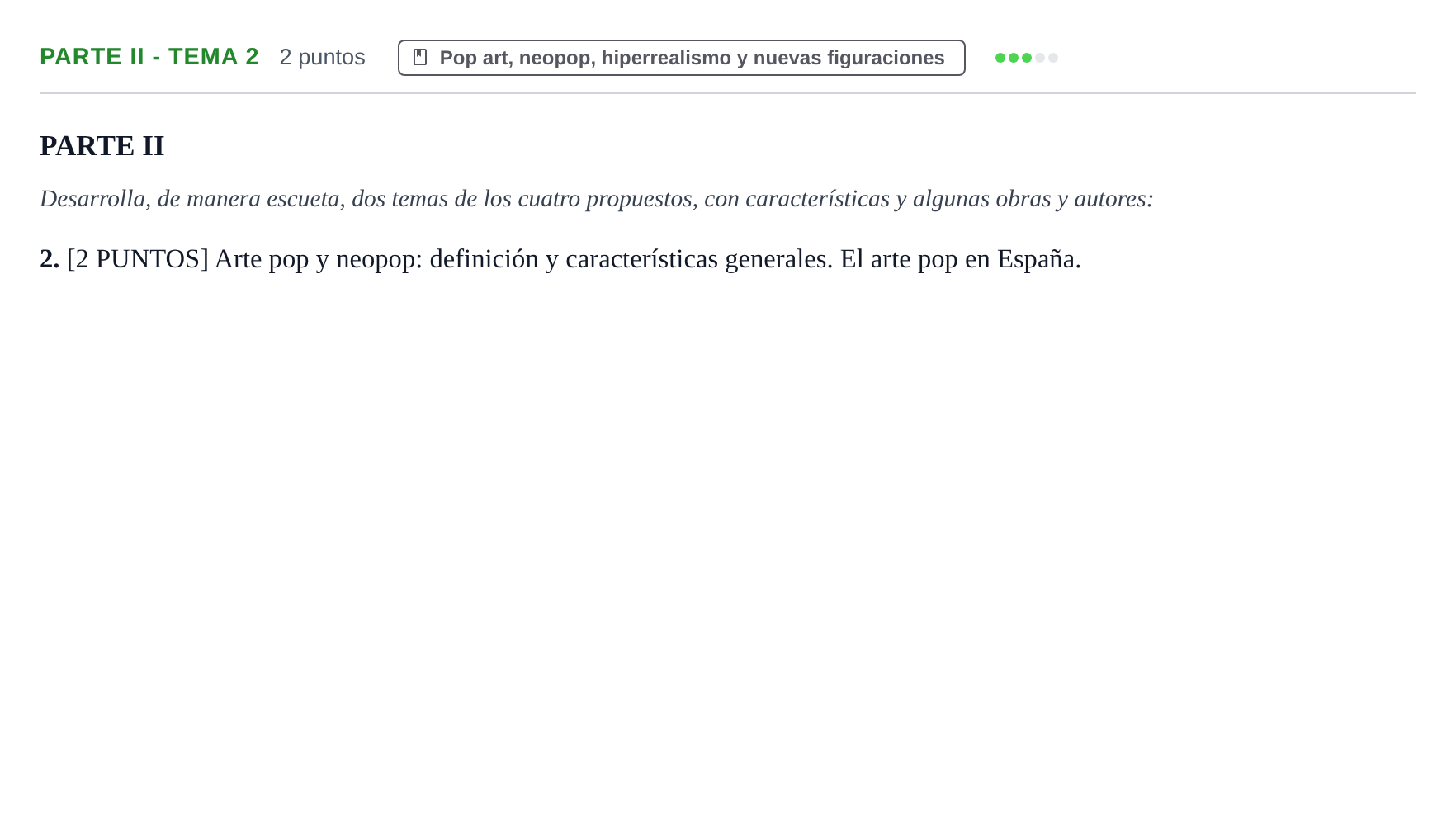 Enunciado: Ejercicio Parte II - Tema 2 · Movimientos Culturales y Artísticos PAU Cantabria Ordinaria 2024