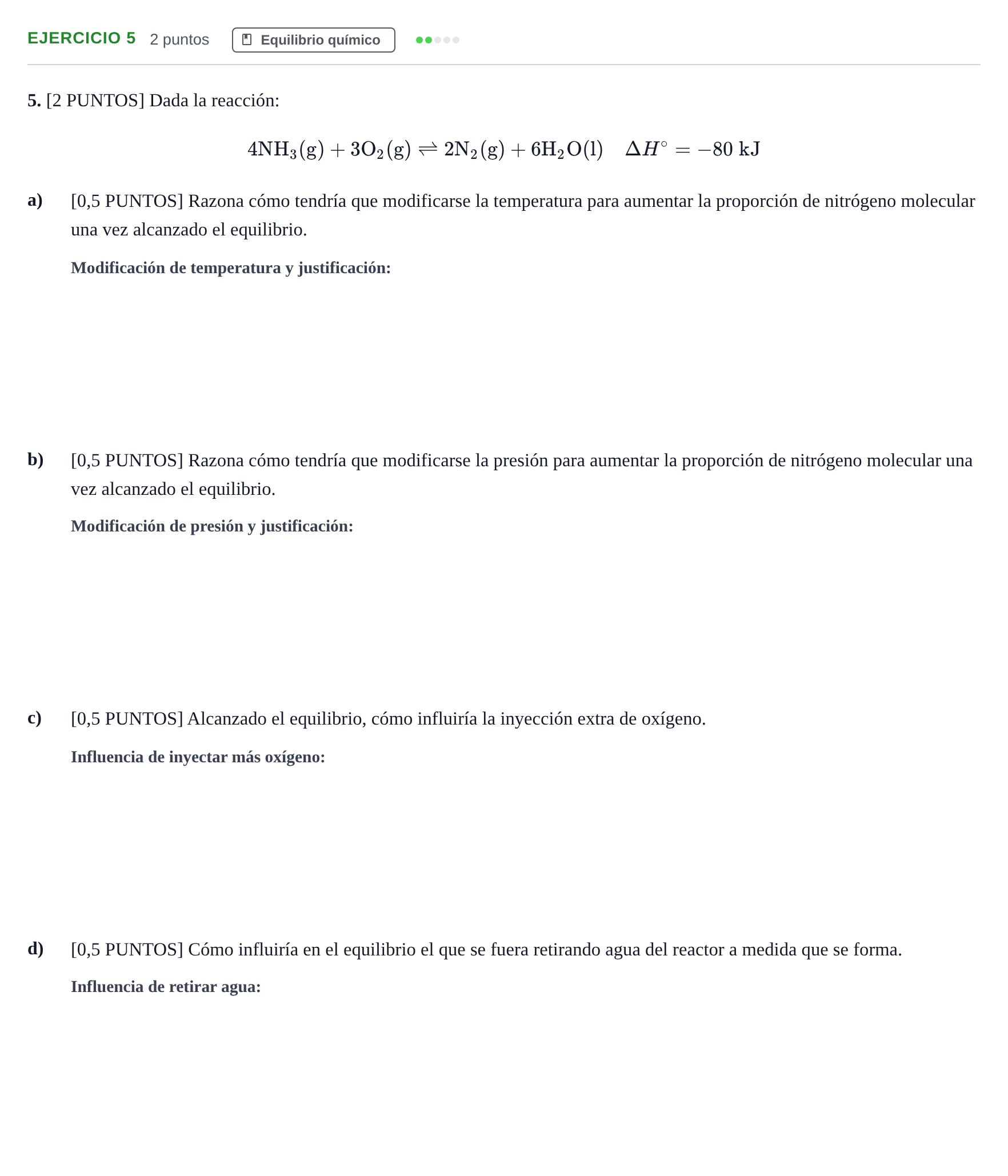 Enunciado: Problema 5 · Química PAU Cantabria Ordinaria 2024