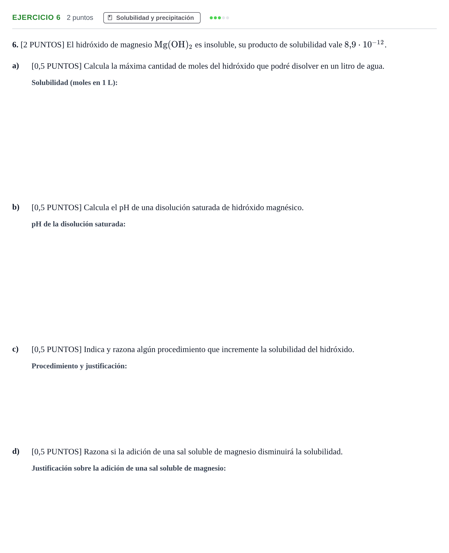 Enunciado: Problema 6 · Química PAU Cantabria Ordinaria 2024