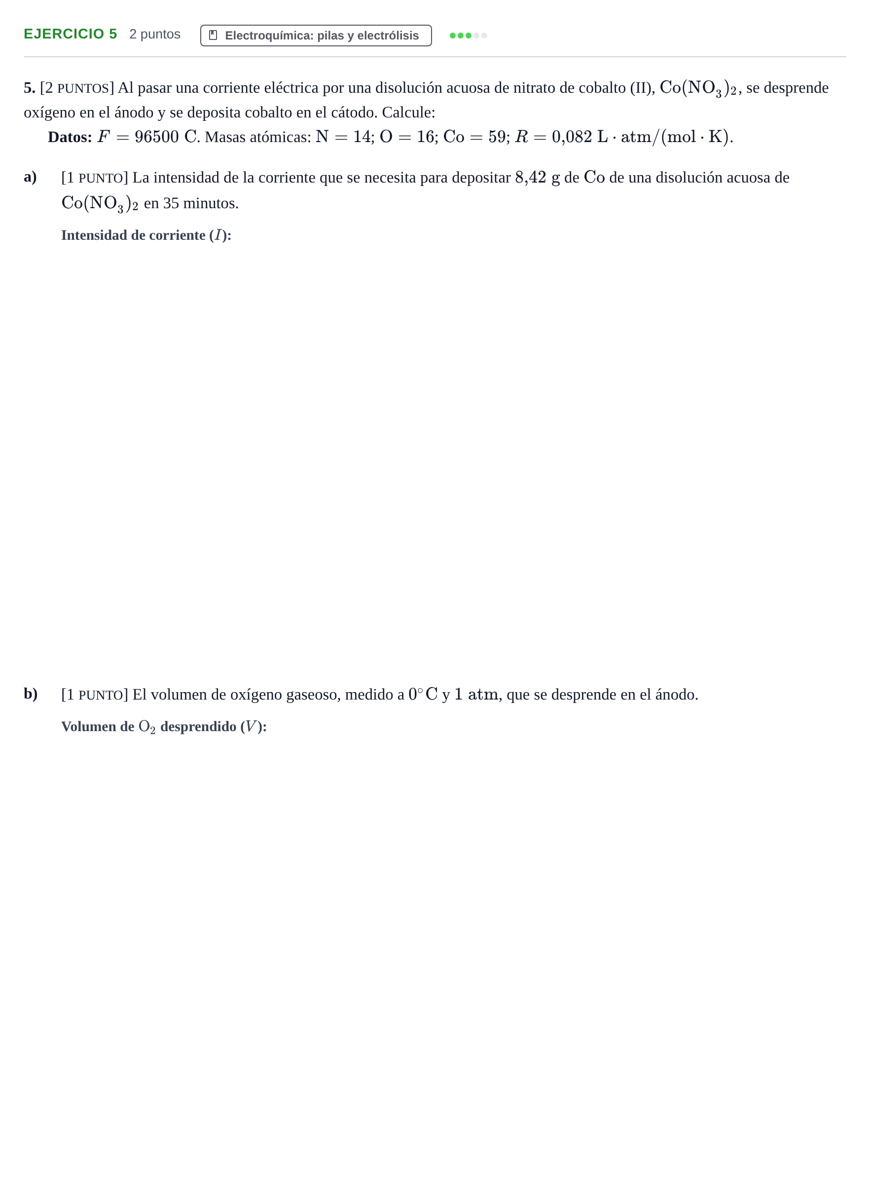 Enunciado: Problema 5 · Química PAU Cantabria Extraordinaria 2024
