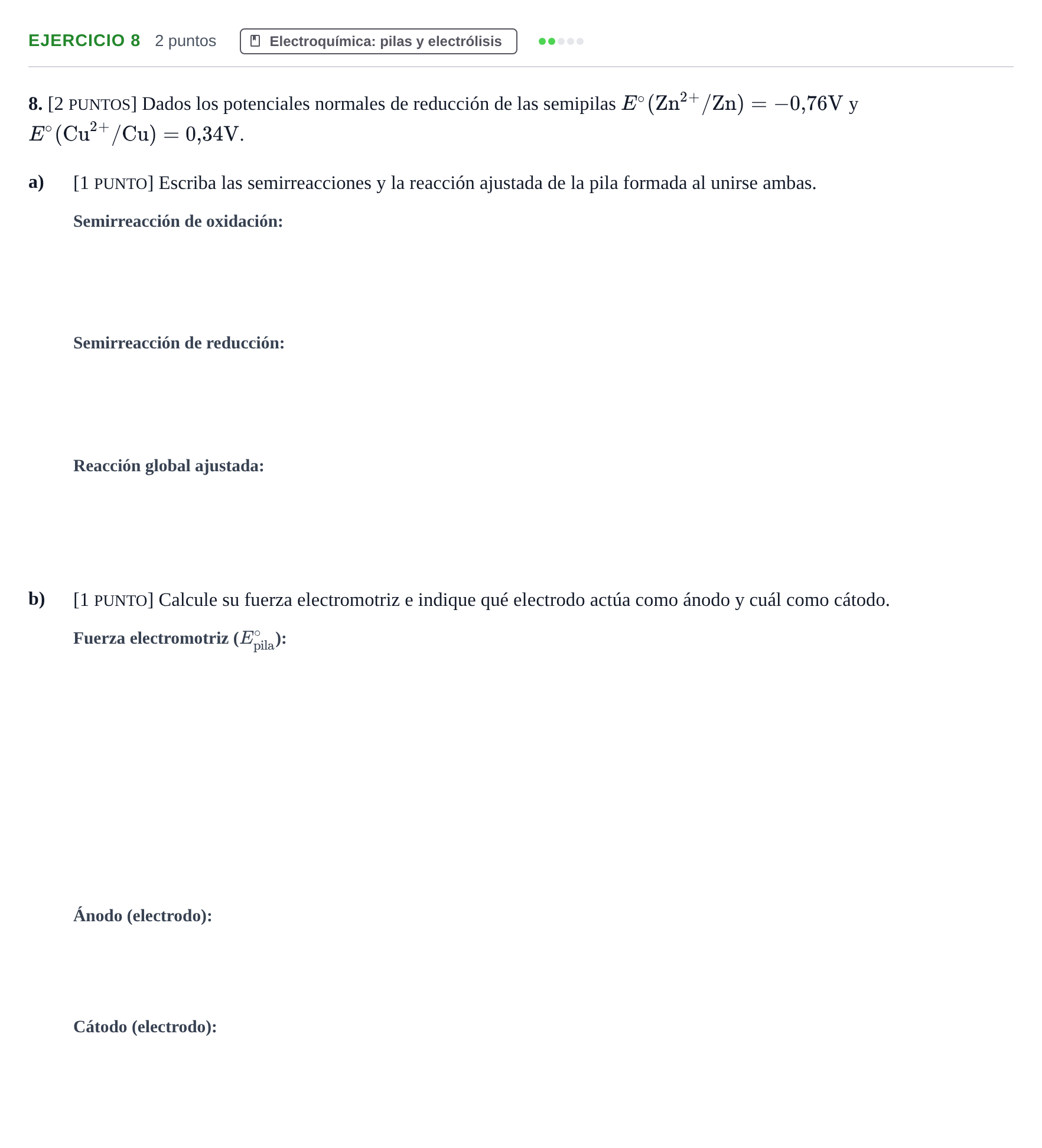 Enunciado: Problema 8 · Química PAU Cantabria Extraordinaria 2024