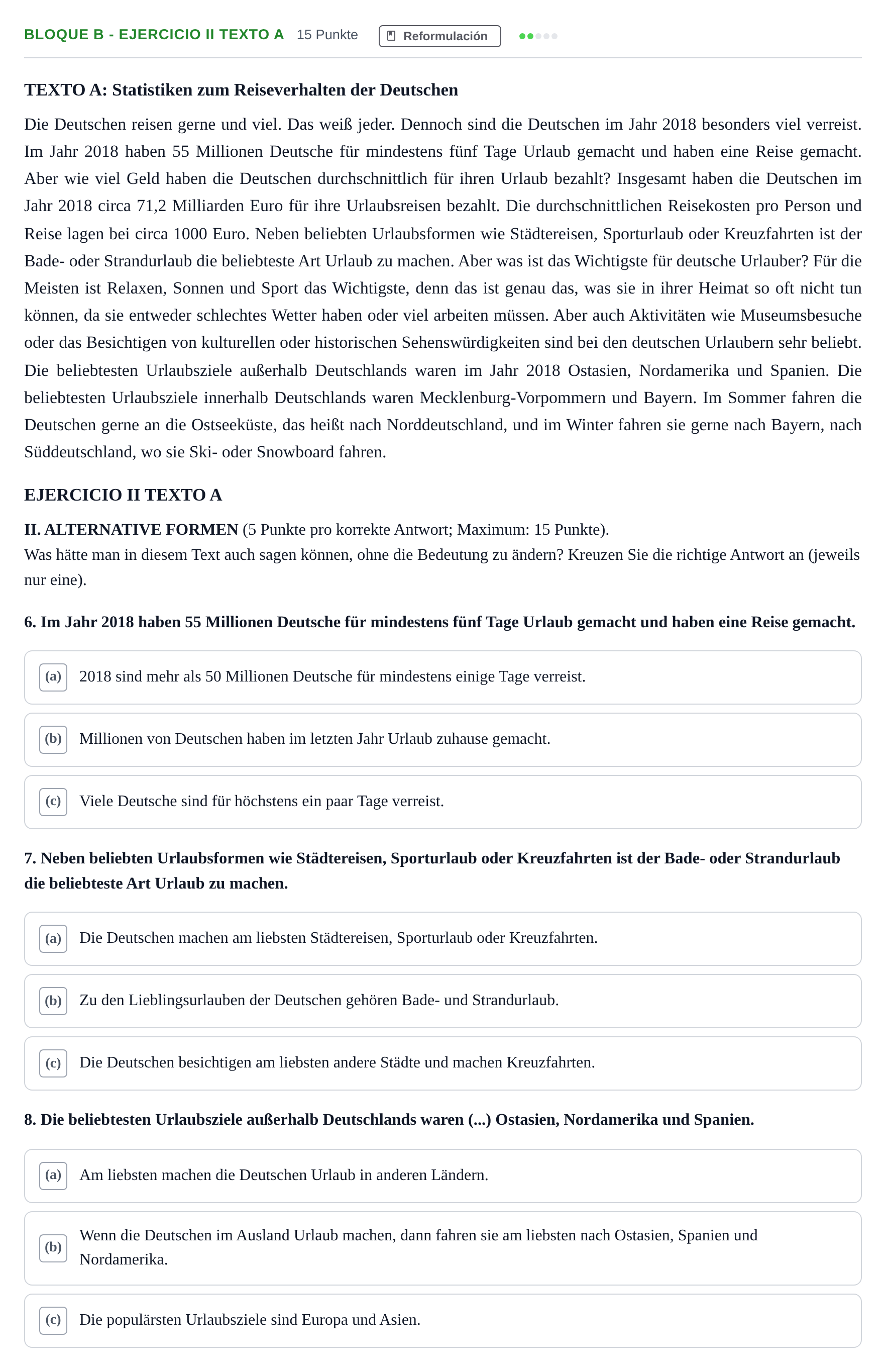 Enunciado: Bloque B - Ejercicio II Texto A · Alemán PAU Andalucía Examen 1 2020