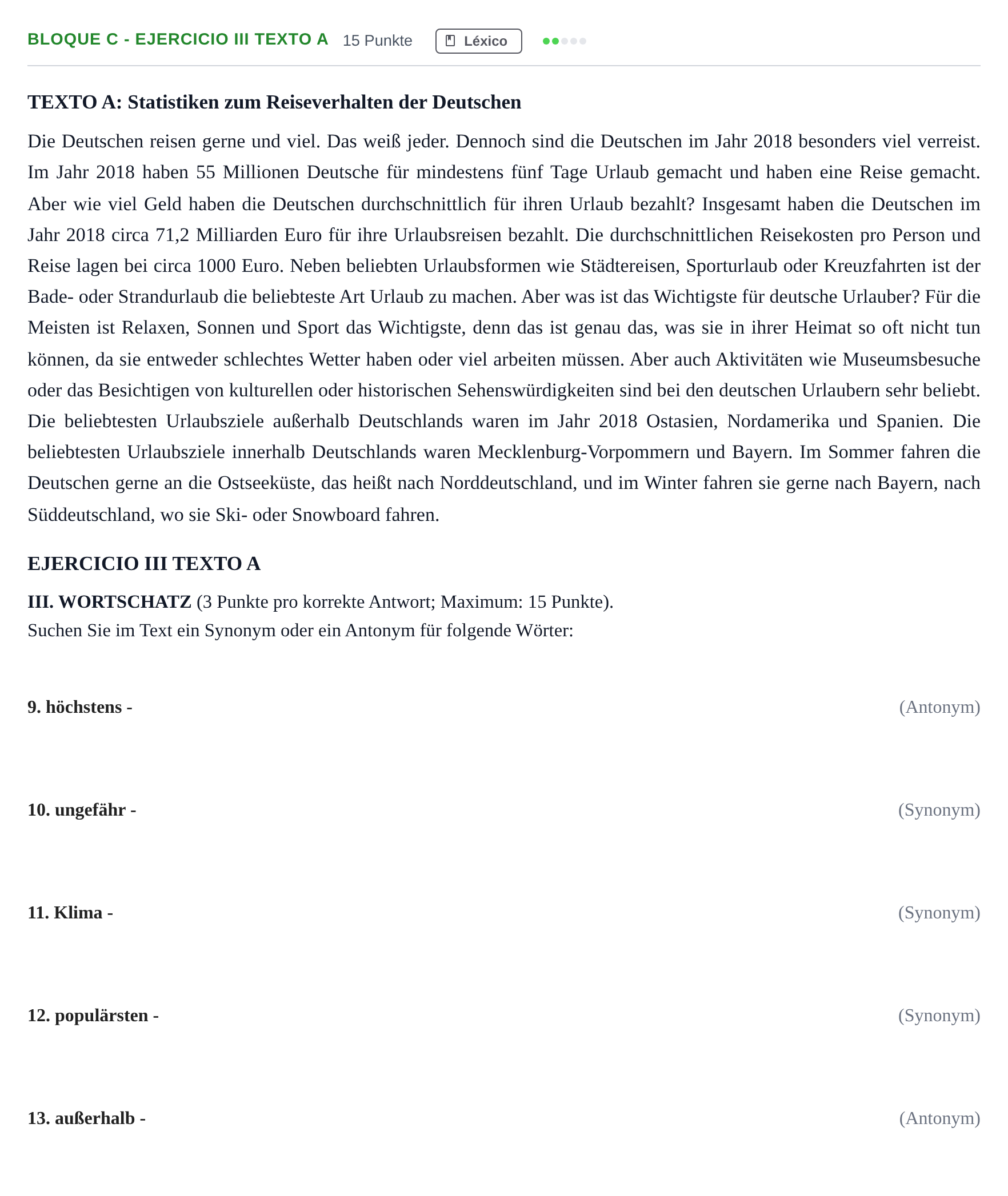 Enunciado: Bloque C - Ejercicio III Texto A · Alemán PAU Andalucía Examen 1 2020