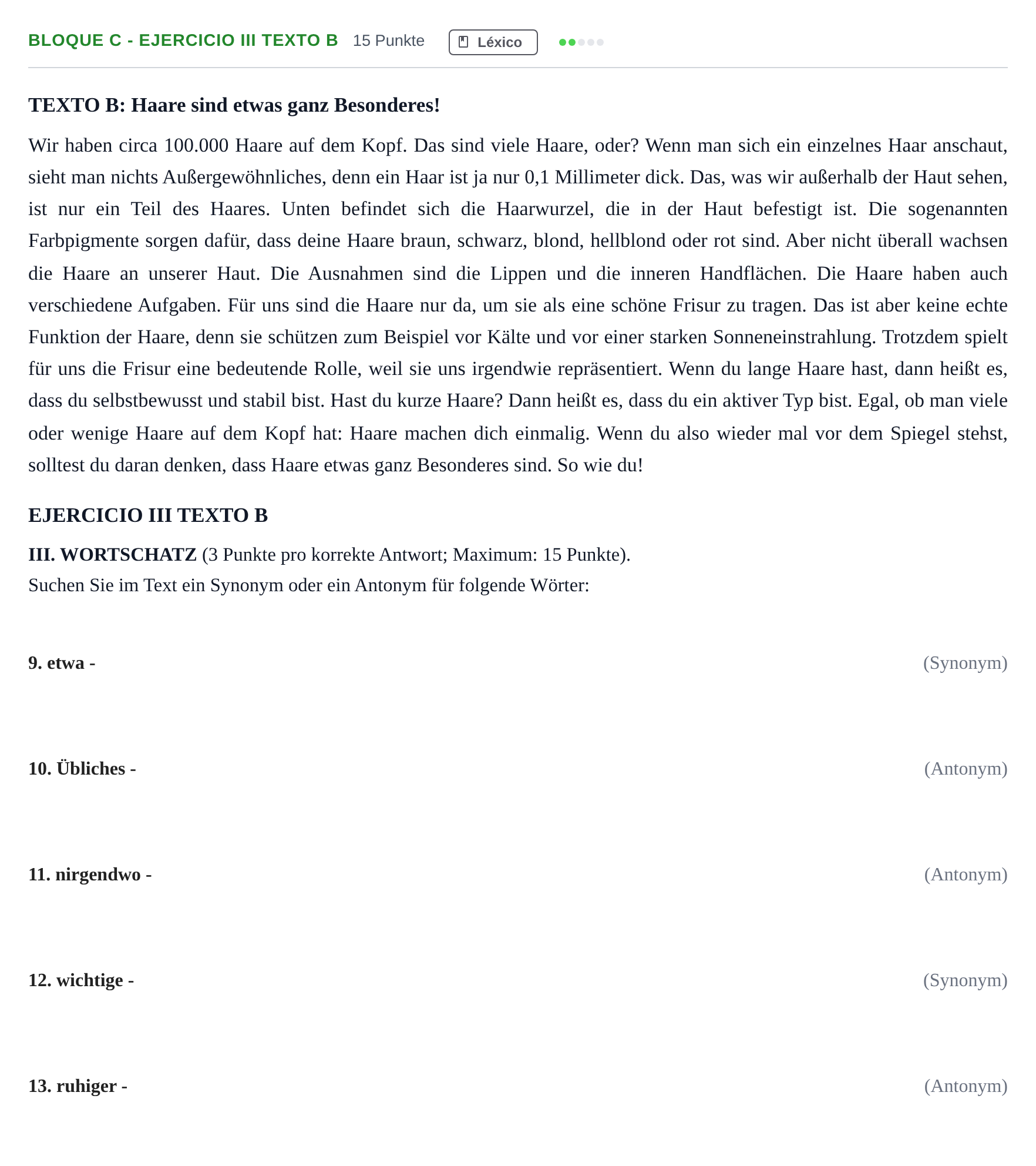 Enunciado: Bloque C - Ejercicio III Texto B · Alemán PAU Andalucía Examen 1 2020