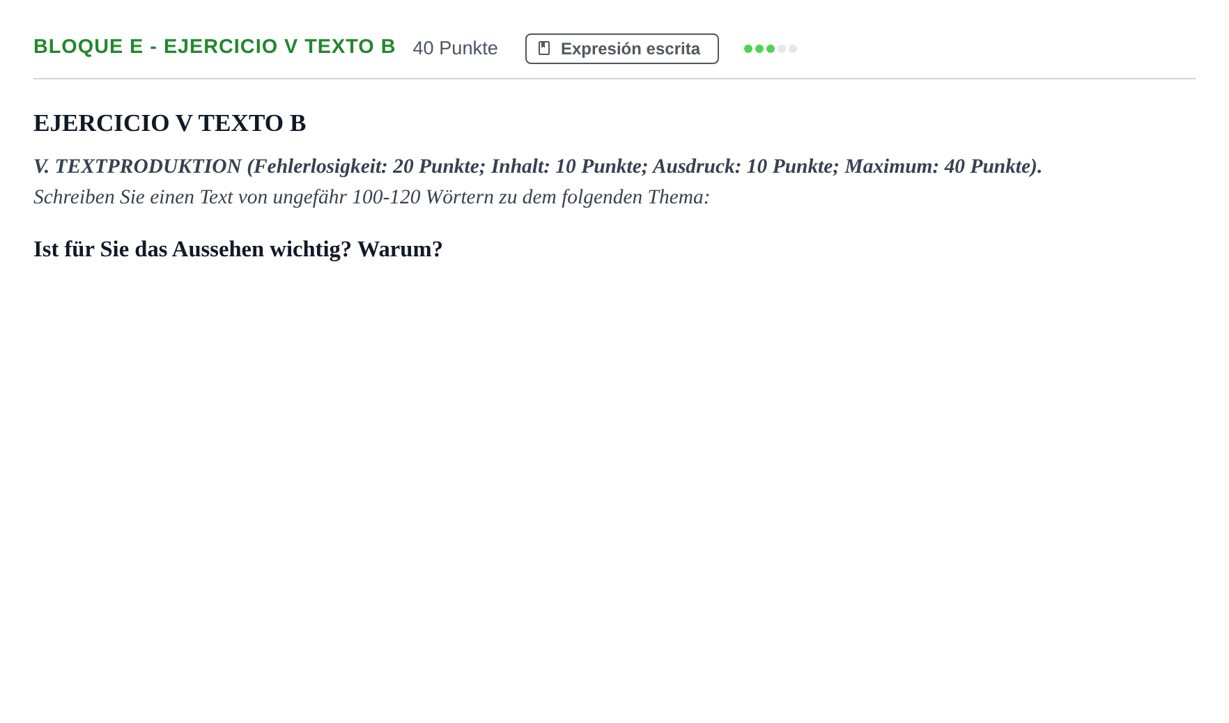 Enunciado: Bloque E - Ejercicio V Texto B · Alemán PAU Andalucía Examen 1 2020