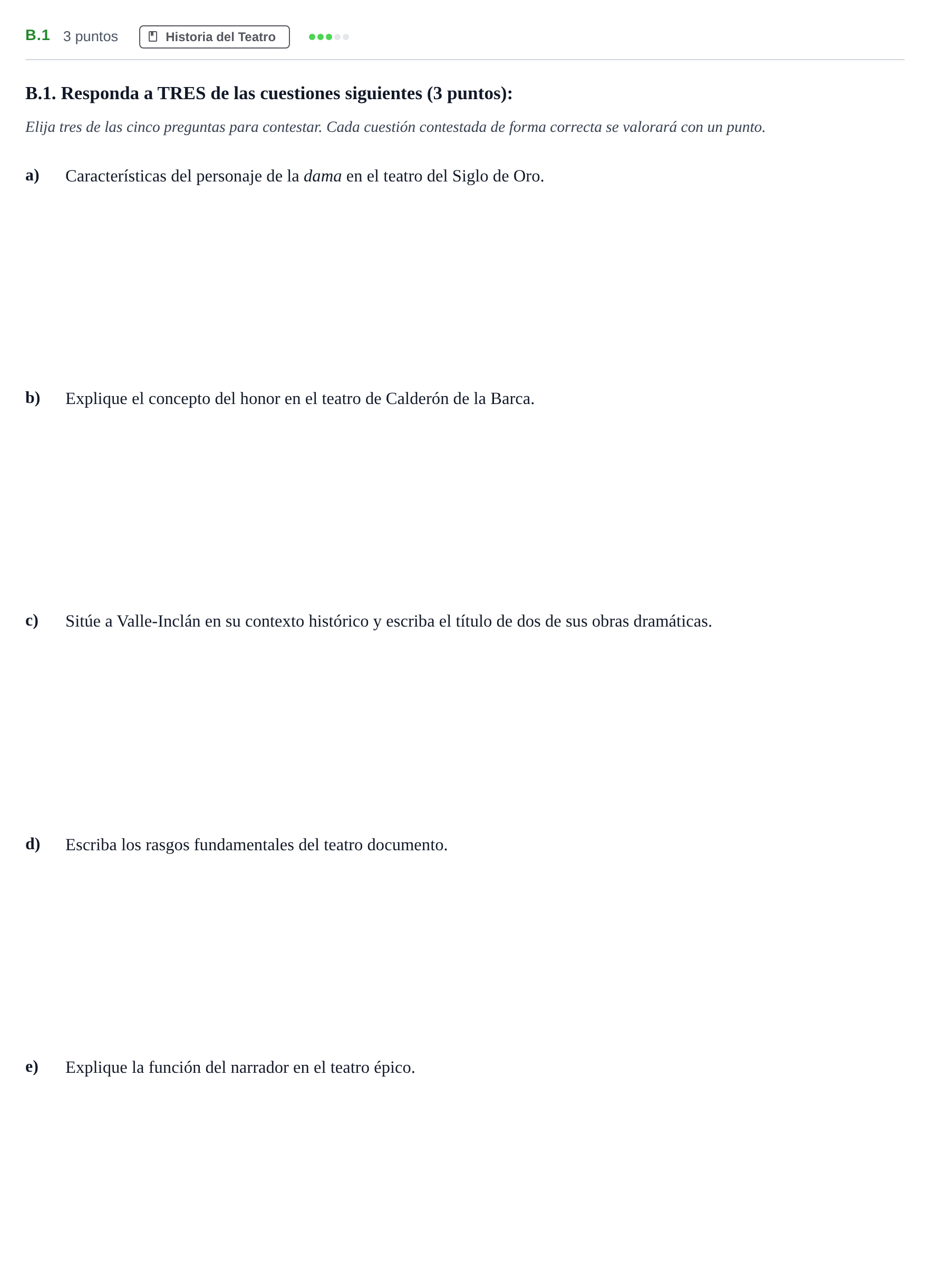 Enunciado: Ejercicio B.1 · Artes Escénicas PAU Madrid Extraordinaria 2020