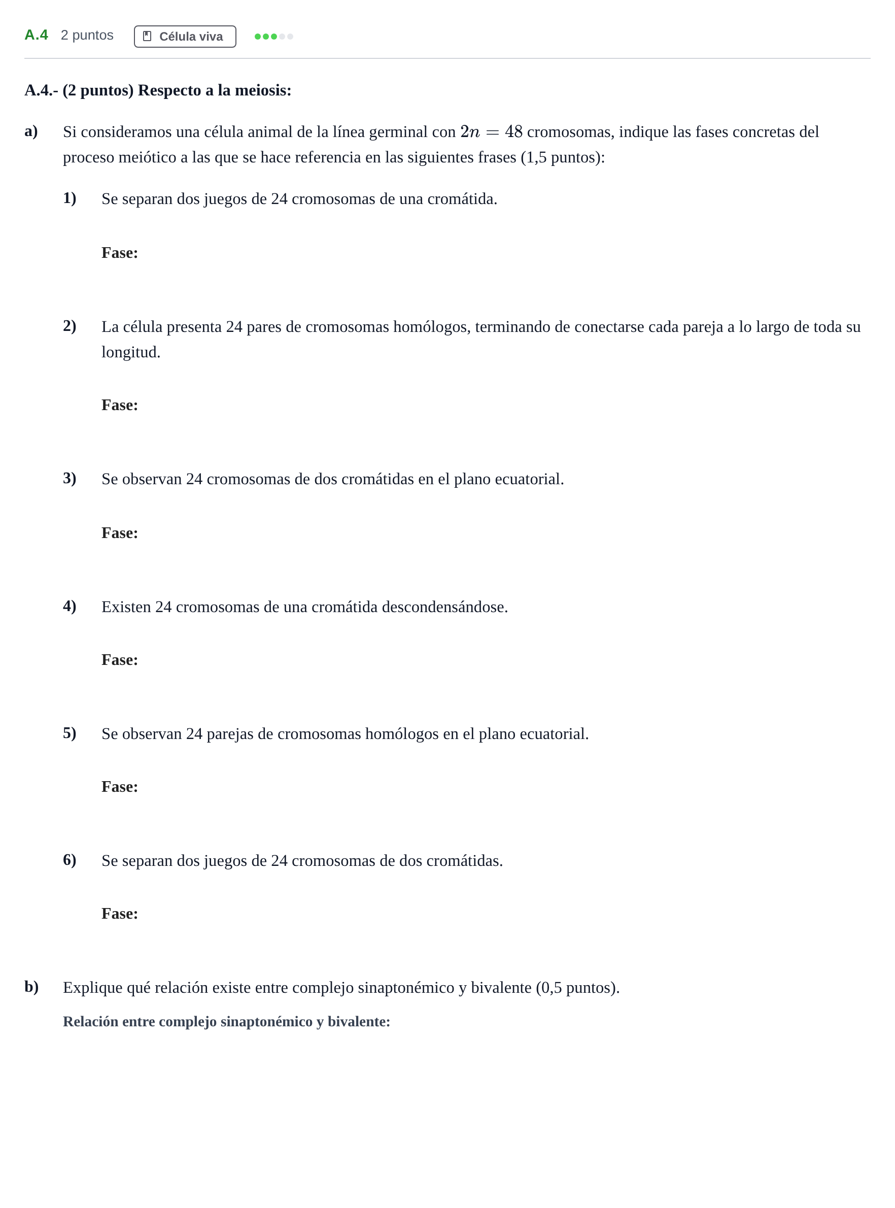 Enunciado: Ejercicio A.4 · Biología PAU Madrid Extraordinaria 2020