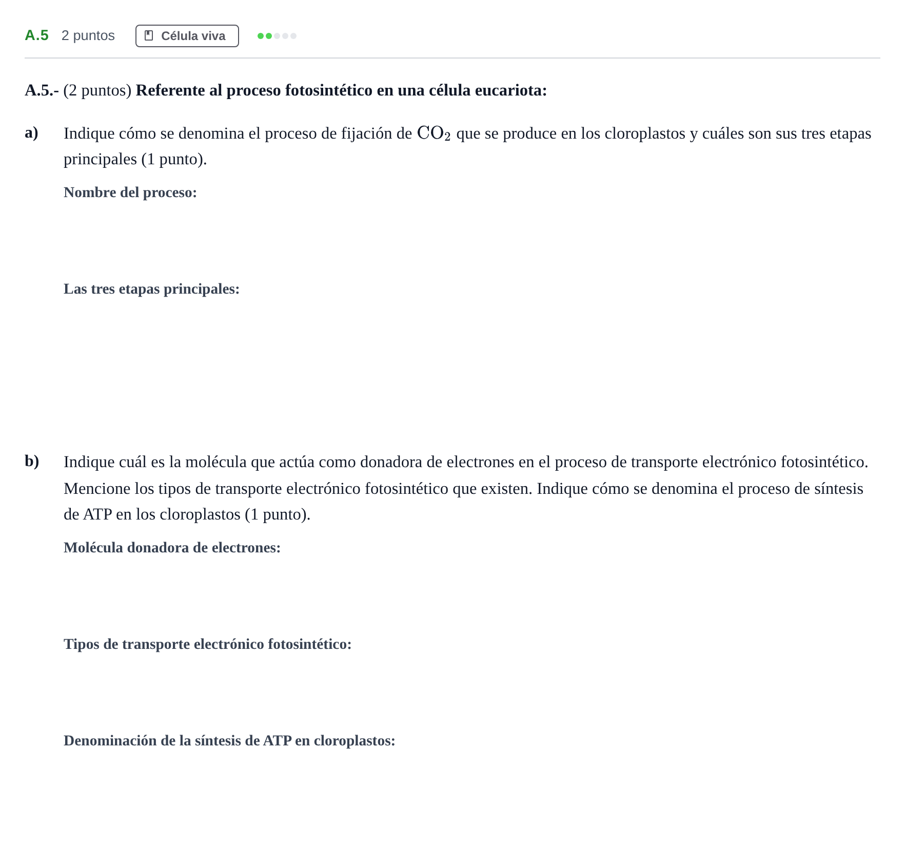 Enunciado: Ejercicio A.5 · Biología PAU Madrid Extraordinaria 2020