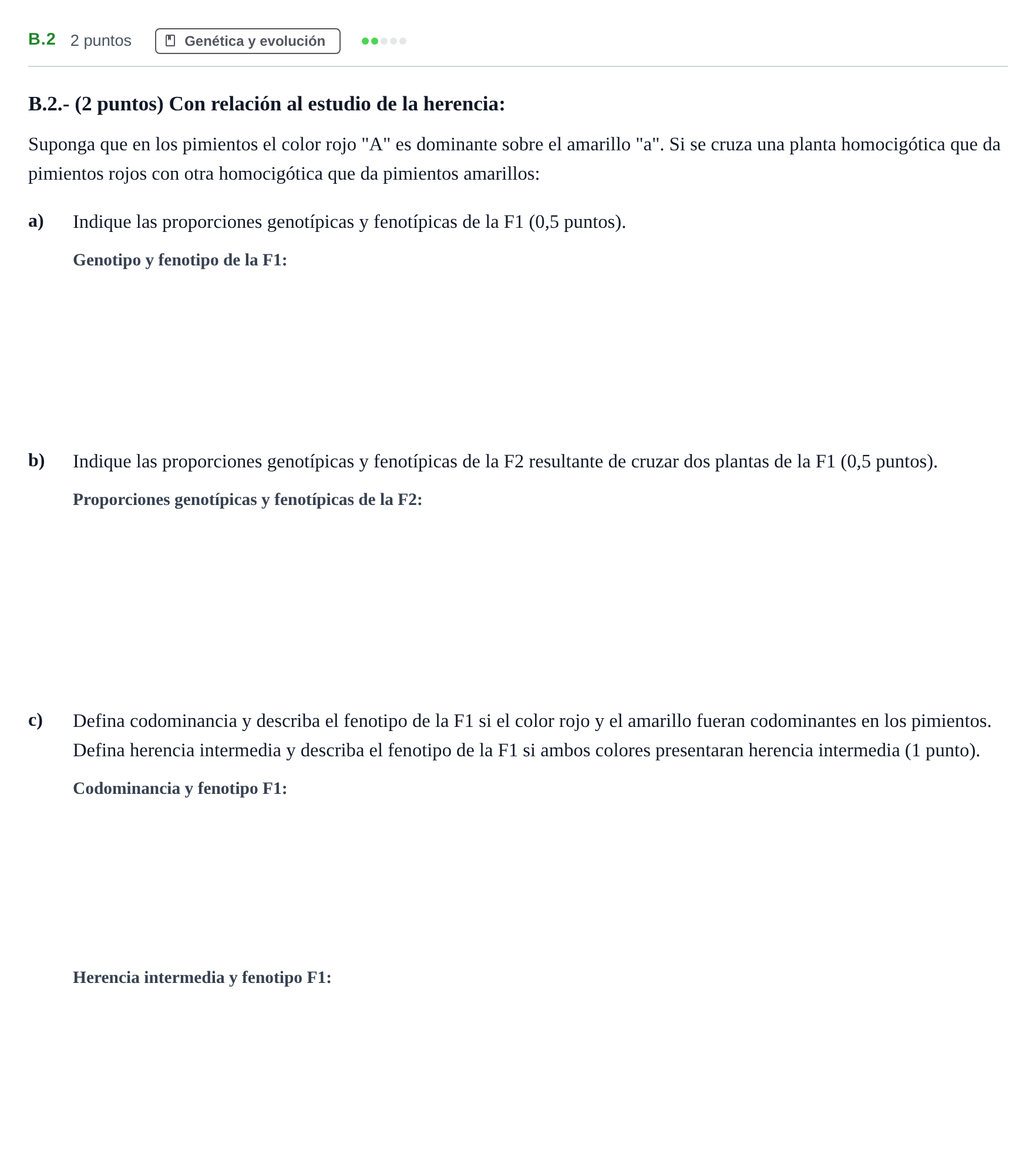 Enunciado: Ejercicio B.2 · Biología PAU Madrid Extraordinaria 2020