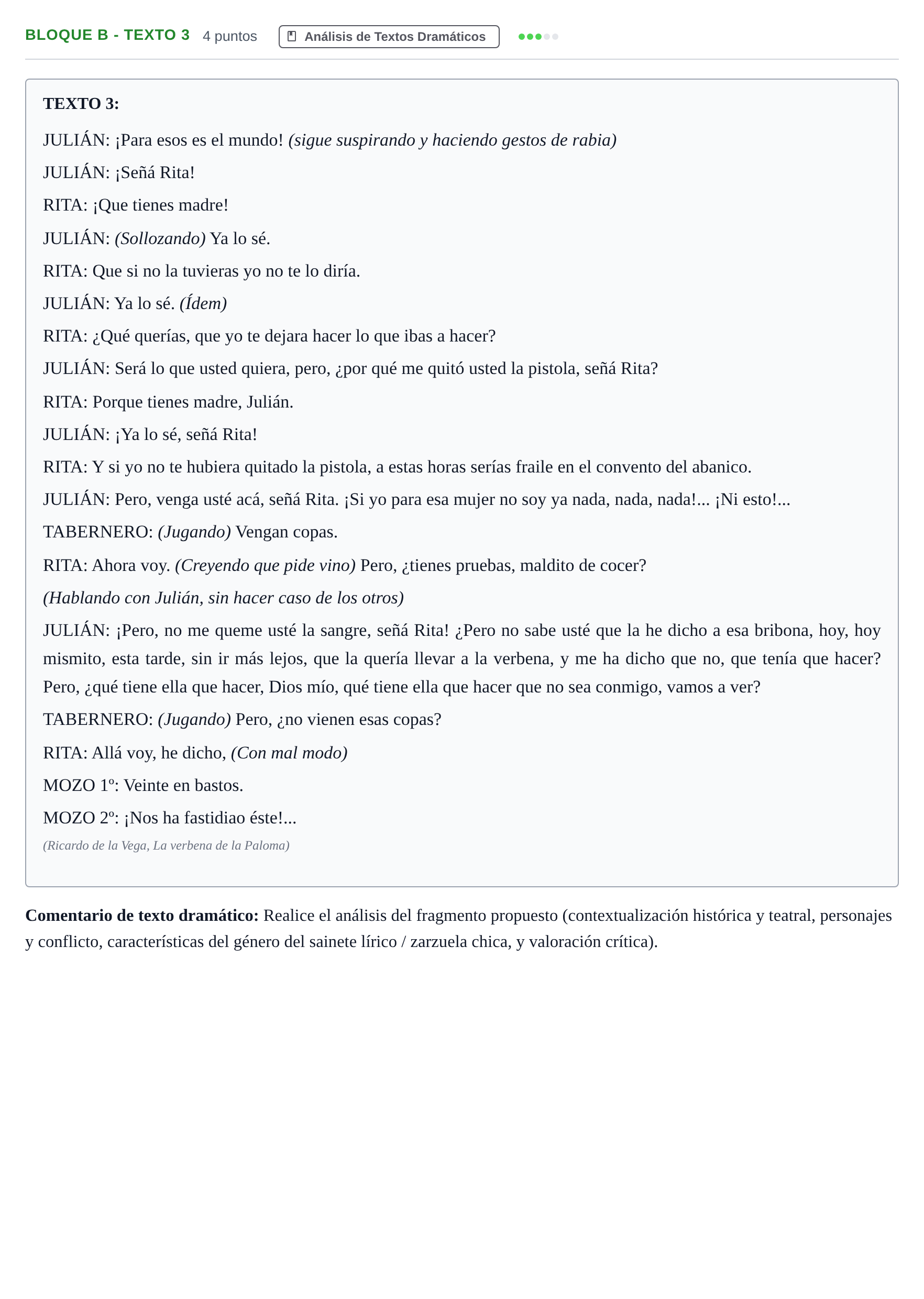 Enunciado: Bloque B - Texto 3 · Artes Escénicas PAU Andalucía Examen B 2020