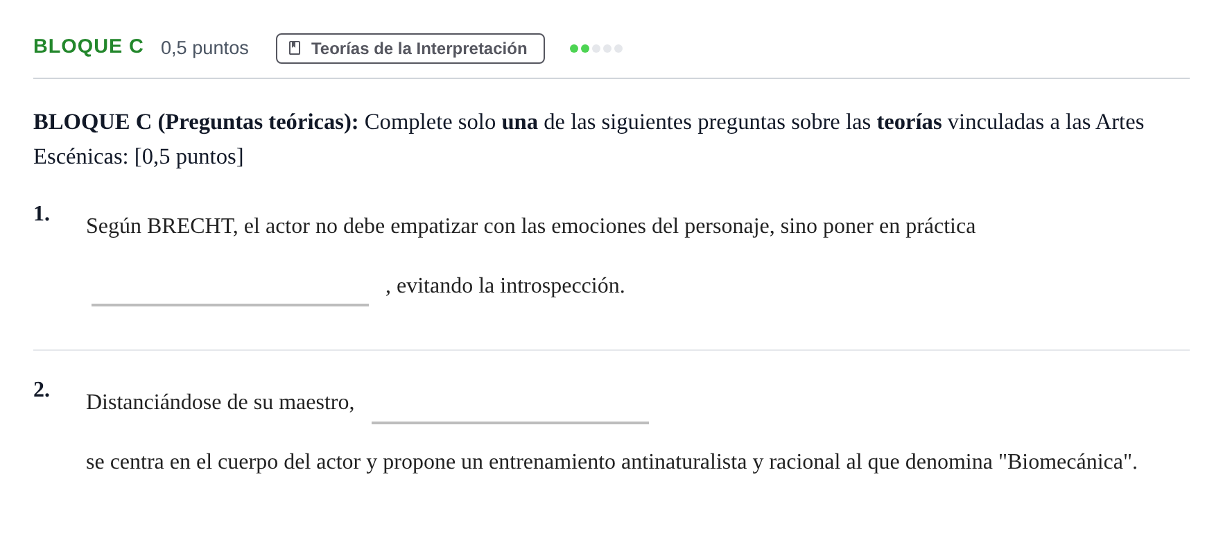 Enunciado: Bloque C - Teorías · Artes Escénicas PAU Andalucía Examen B 2020