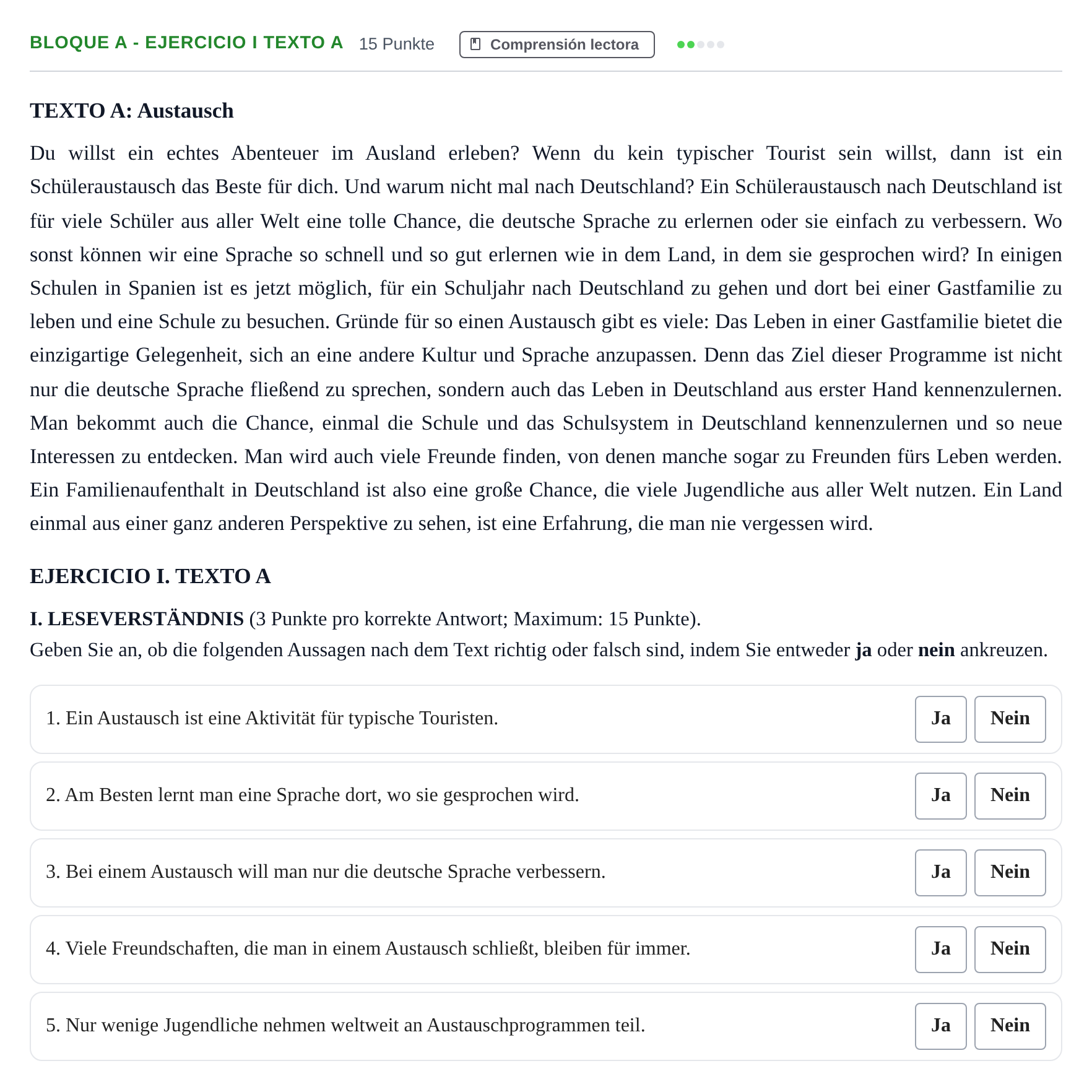 Enunciado: Bloque A - Ejercicio I Texto A · Alemán PAU Andalucía Examen 2 2020