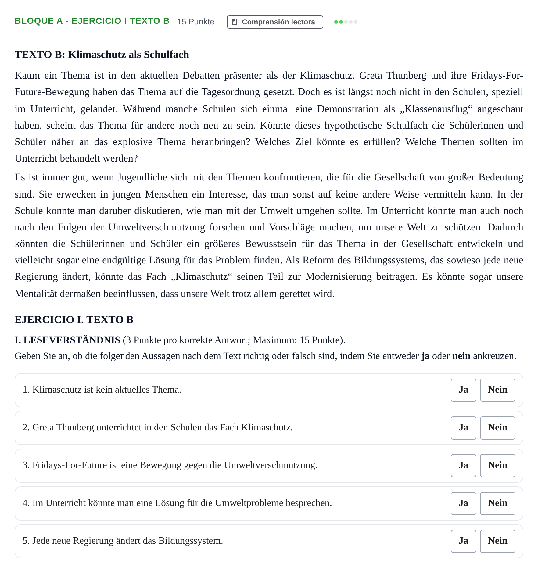 Enunciado: Bloque A - Ejercicio I Texto B · Alemán PAU Andalucía Examen 2 2020