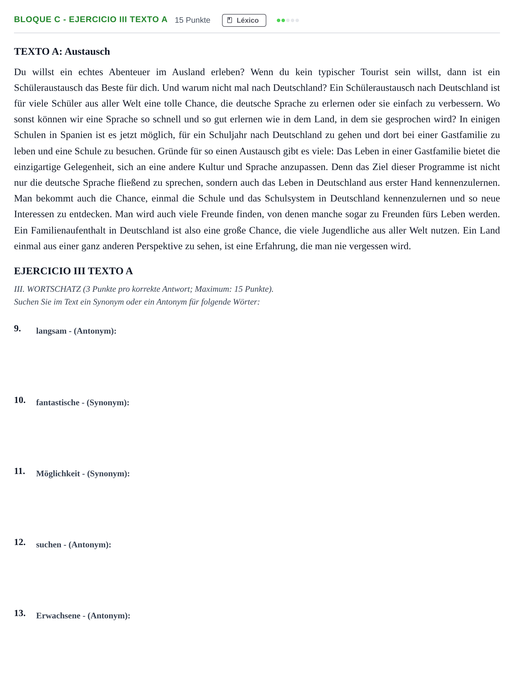 Enunciado: Bloque C - Ejercicio III Texto A · Alemán PAU Andalucía Examen 2 2020
