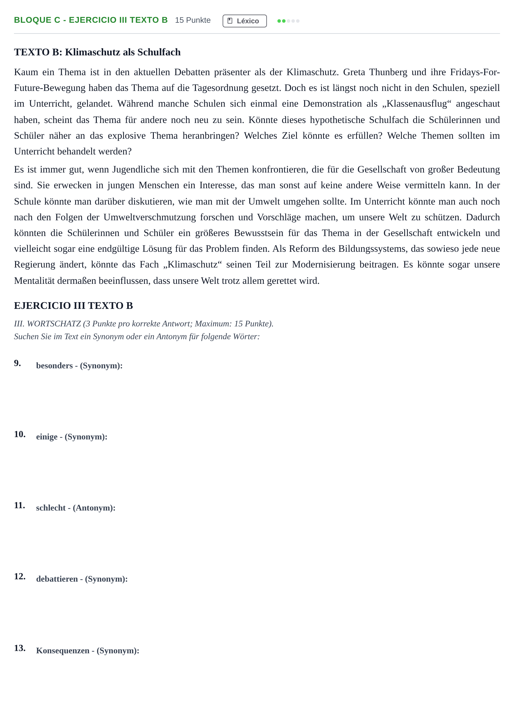 Enunciado: Bloque C - Ejercicio III Texto B · Alemán PAU Andalucía Examen 2 2020