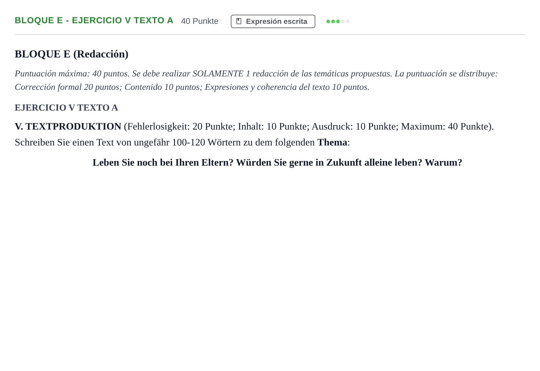 Enunciado: Bloque E - Ejercicio V Texto A · Alemán PAU Andalucía Examen 2 2020
