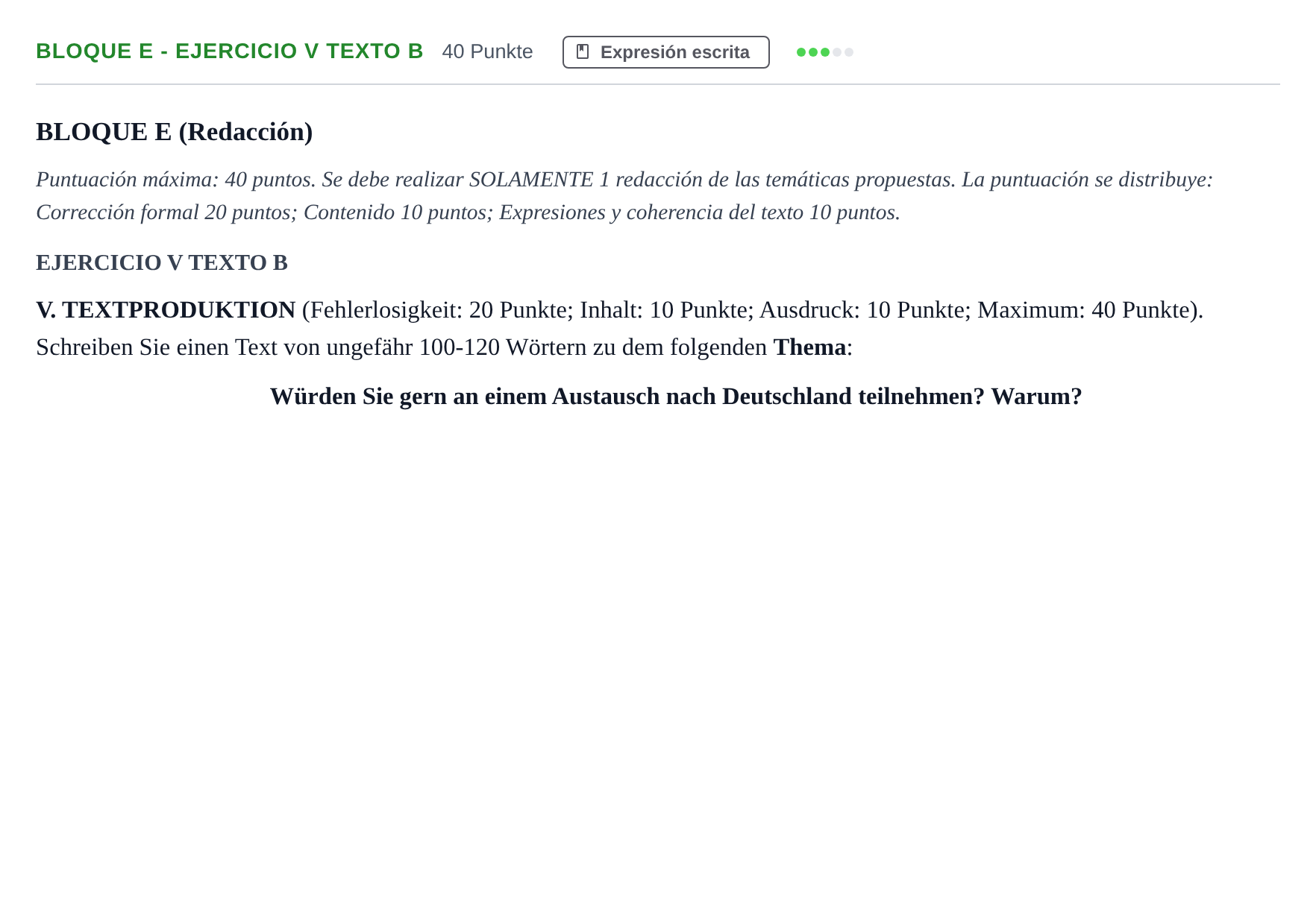 Enunciado: Bloque E - Ejercicio V Texto B · Alemán PAU Andalucía Examen 2 2020