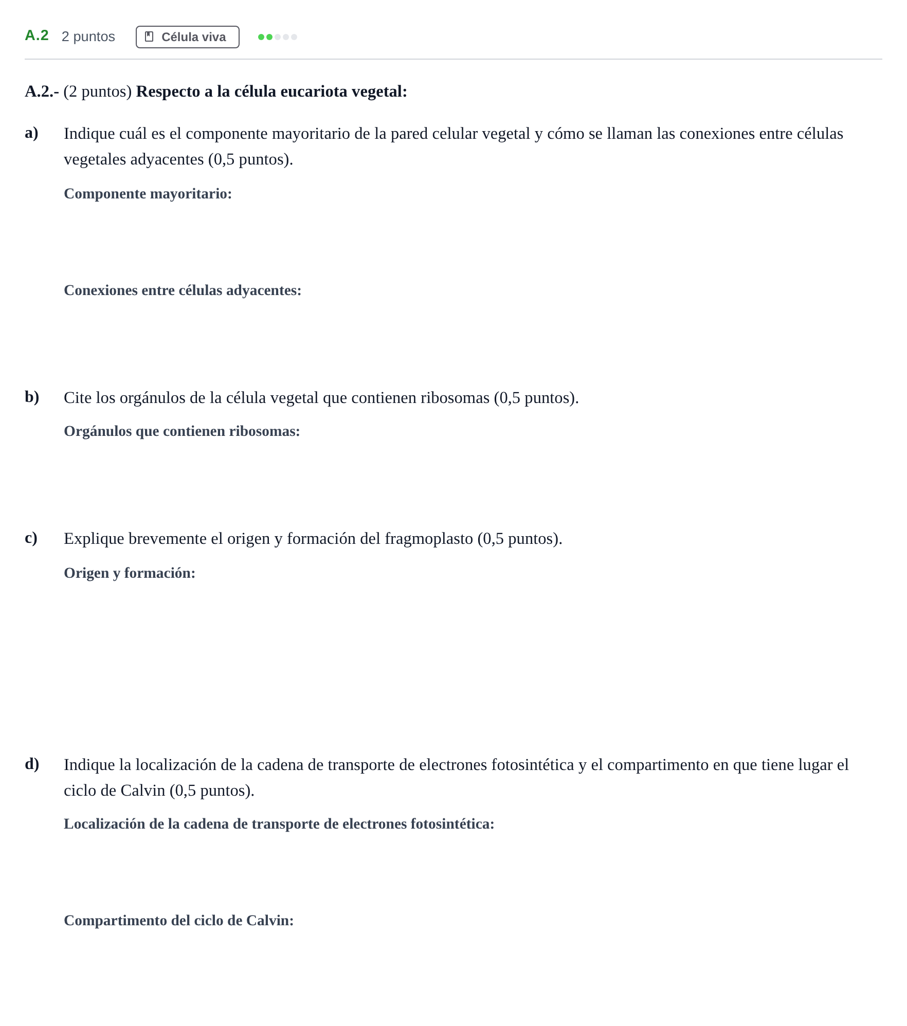 Enunciado: Ejercicio A.2 · Biología PAU Madrid Ordinaria 2020