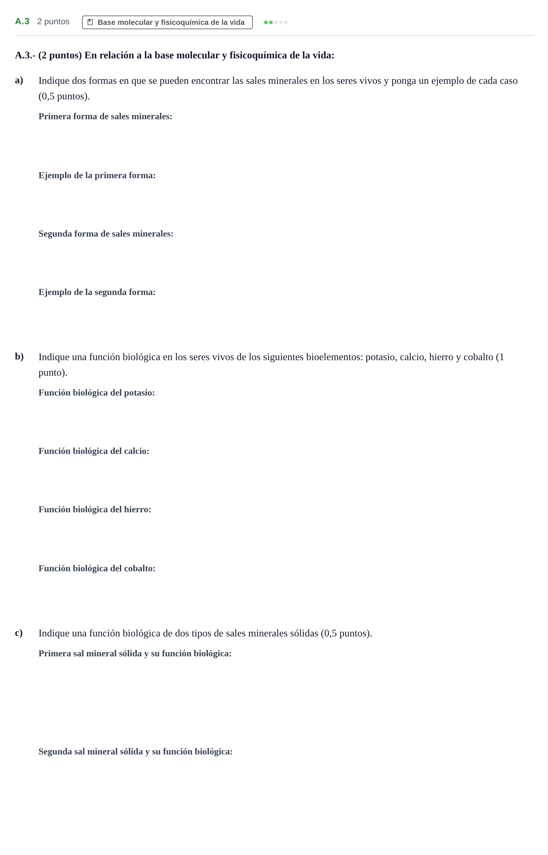 Enunciado: Ejercicio A.3 · Biología PAU Madrid Ordinaria 2020
