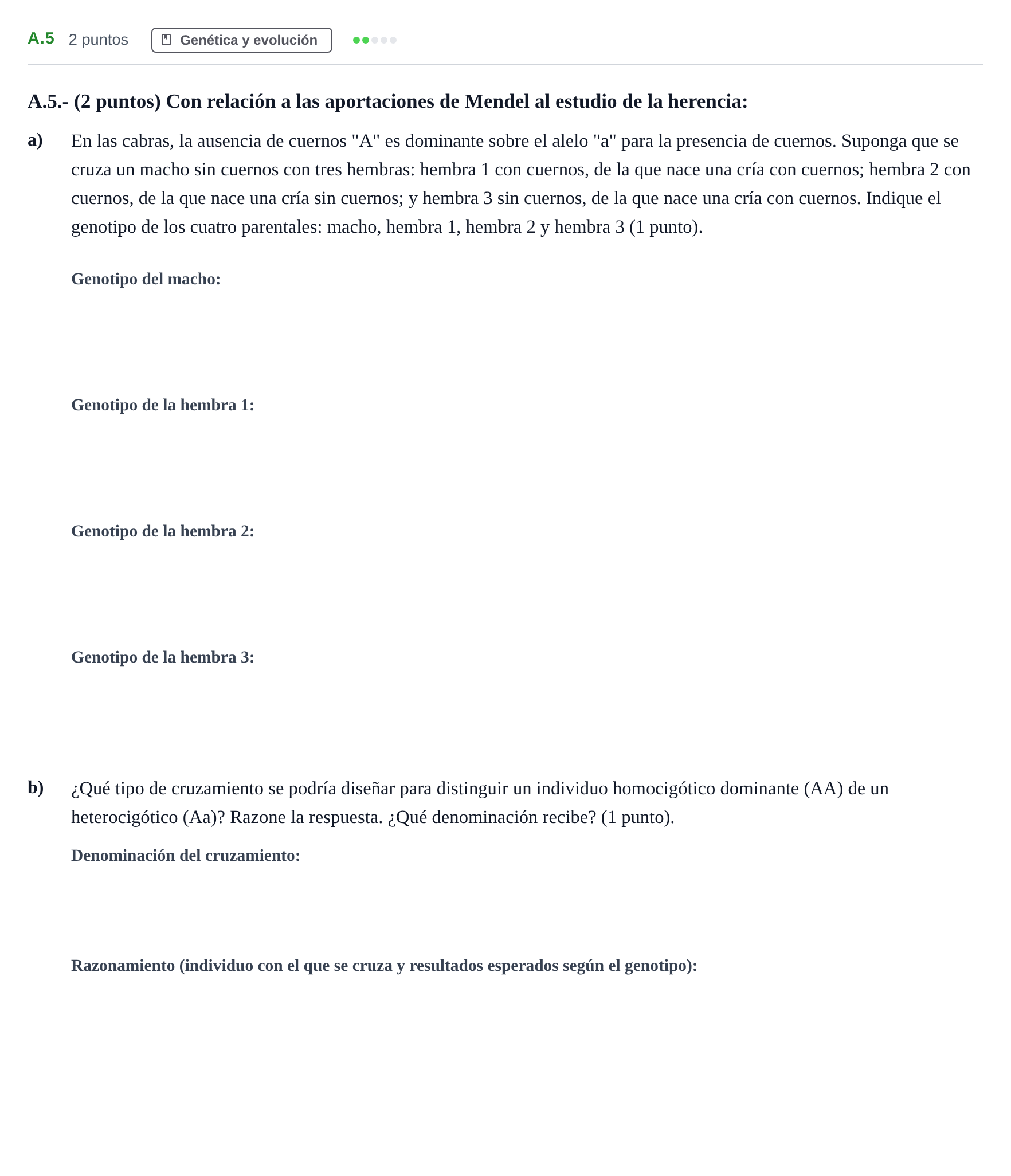 Enunciado: Ejercicio A.5 · Biología PAU Madrid Ordinaria 2020