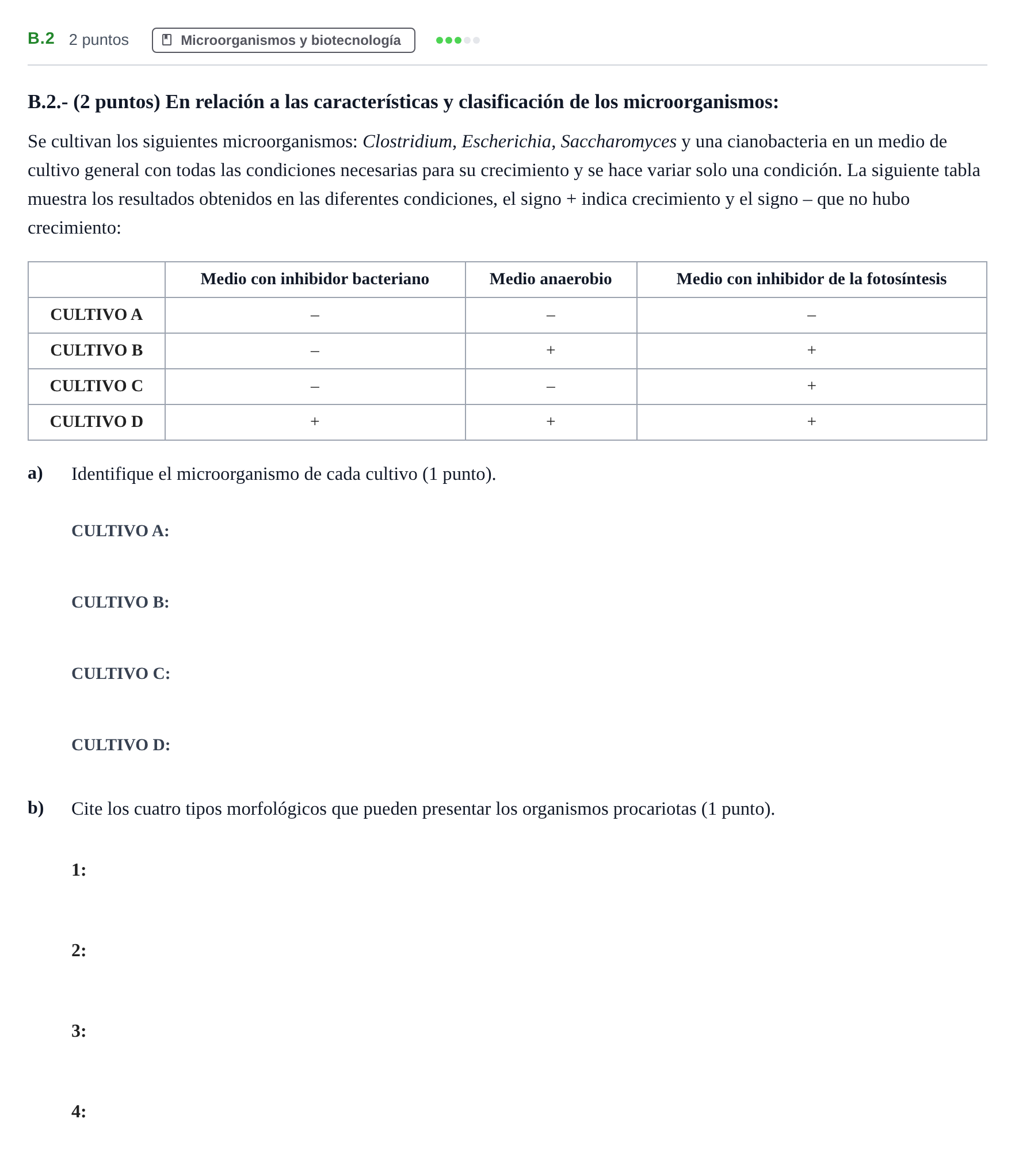 Enunciado: Ejercicio B.2 · Biología PAU Madrid Ordinaria 2020