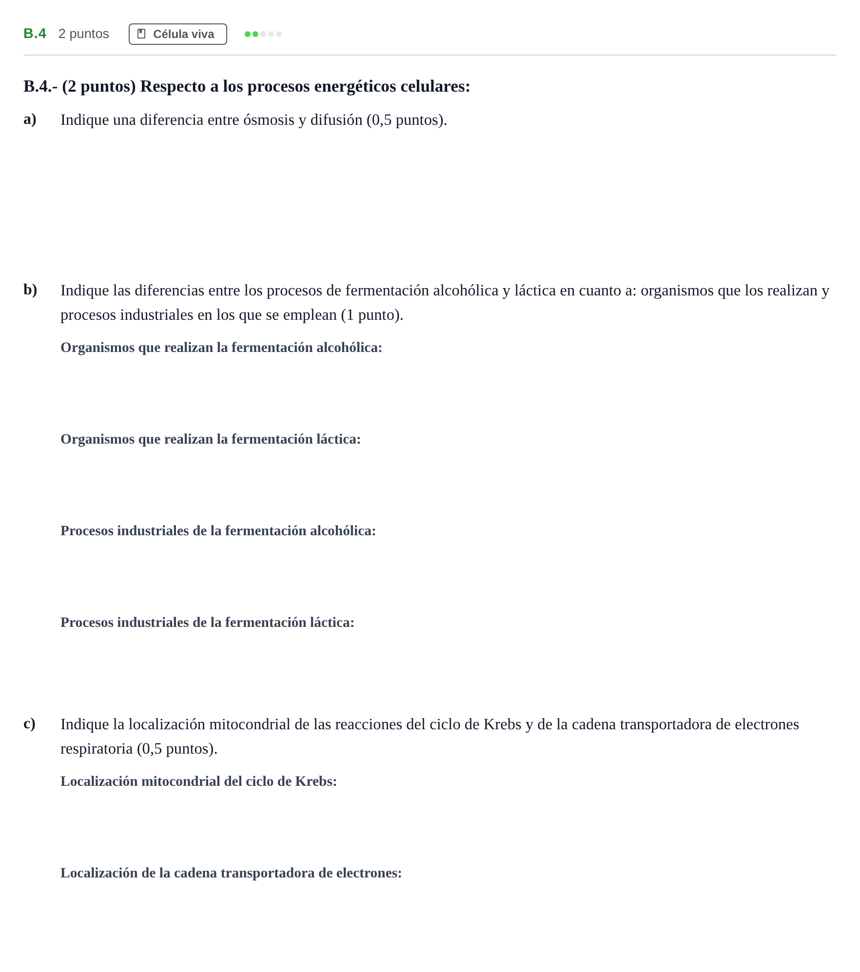 Enunciado: Ejercicio B.4 · Biología PAU Madrid Ordinaria 2020