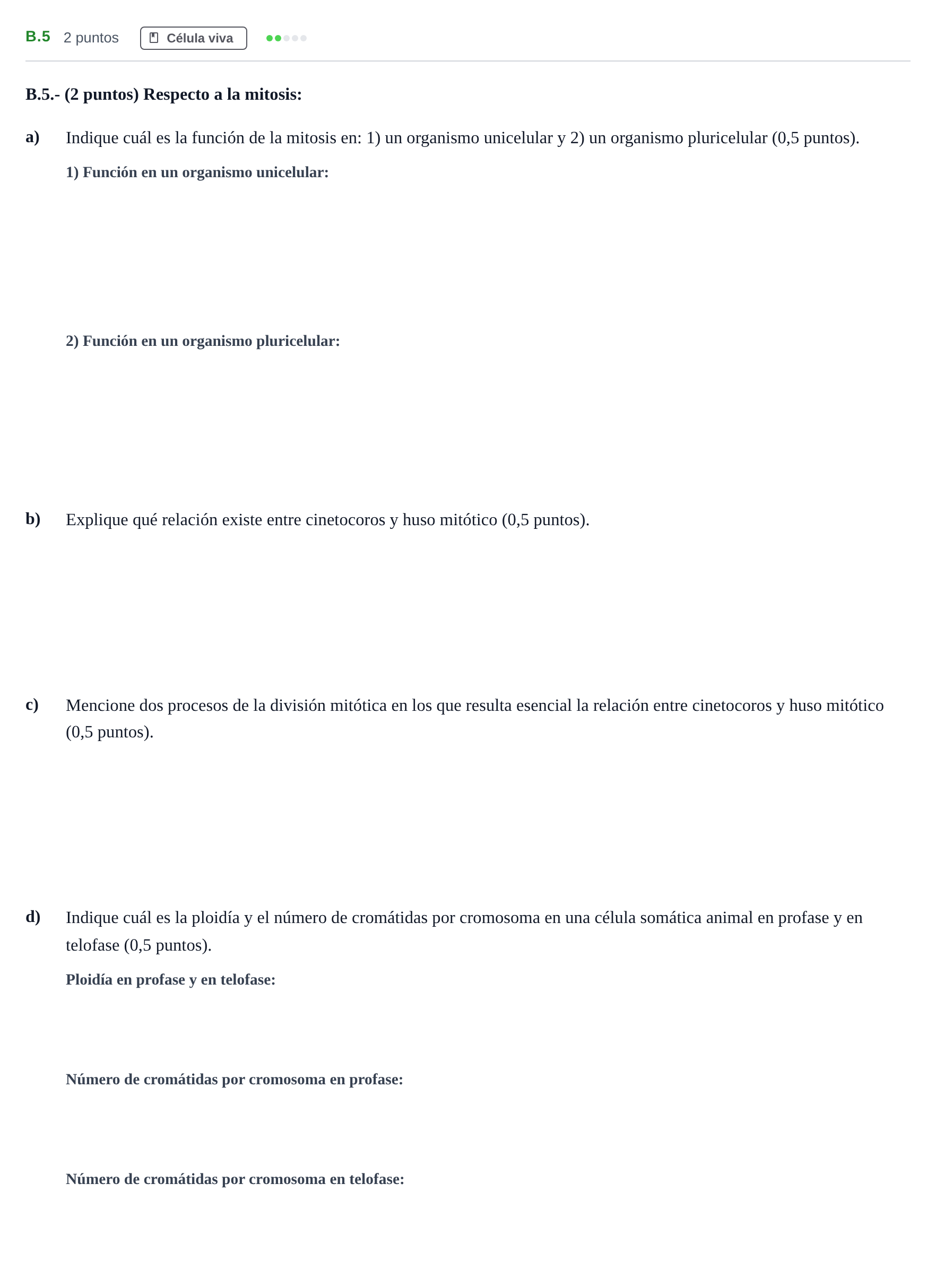 Enunciado: Ejercicio B.5 · Biología PAU Madrid Ordinaria 2020