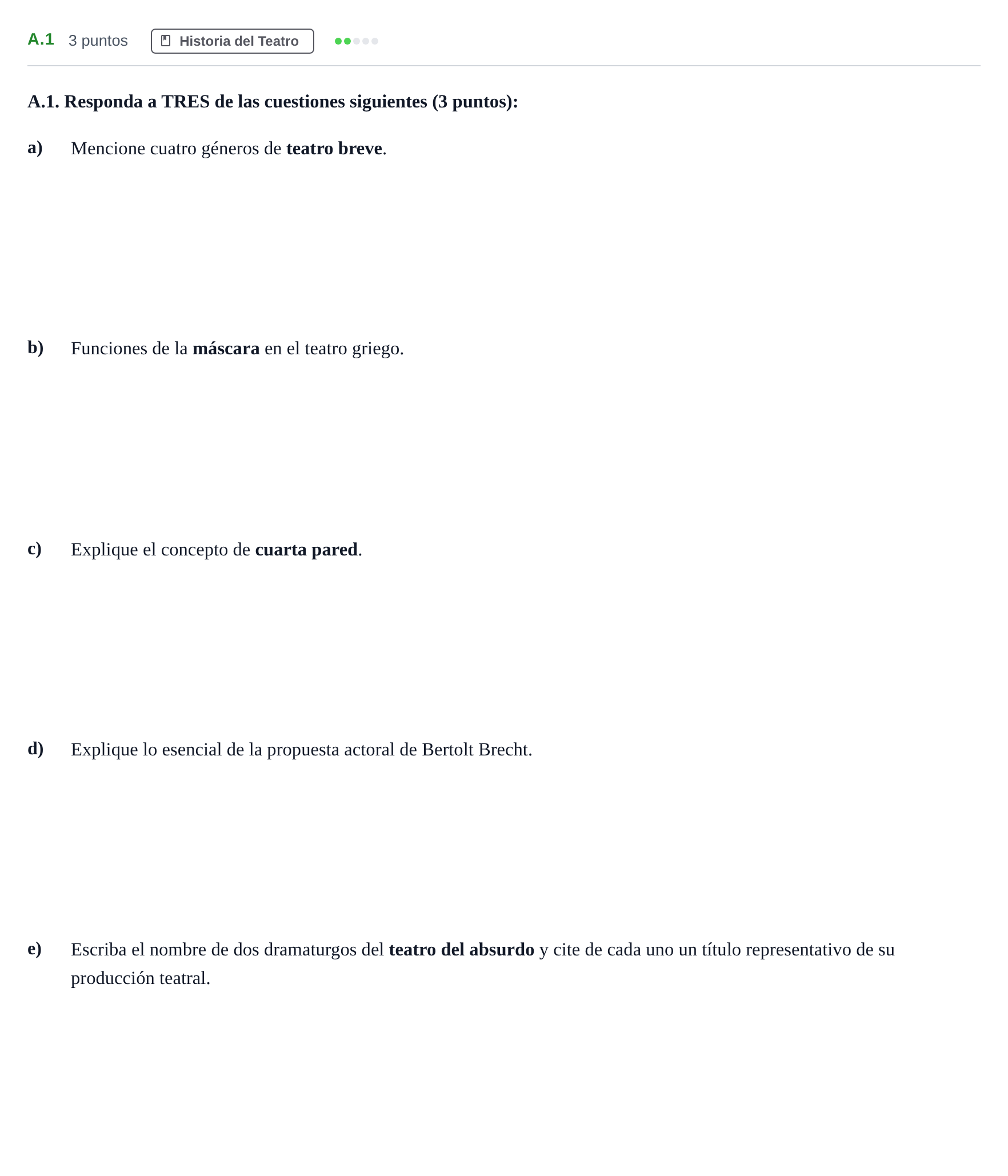 Enunciado: Ejercicio A.1 · Artes Escénicas PAU Madrid Ordinaria 2020