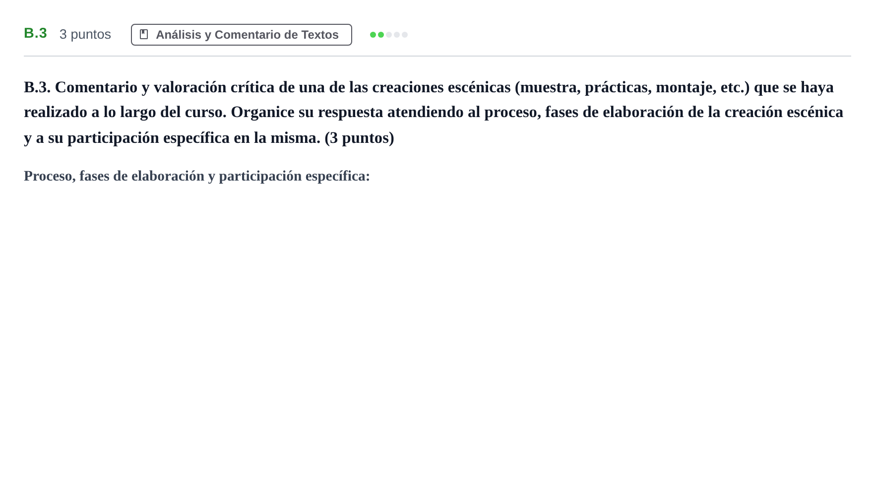 Enunciado: Ejercicio B.3 · Artes Escénicas PAU Madrid Ordinaria 2020