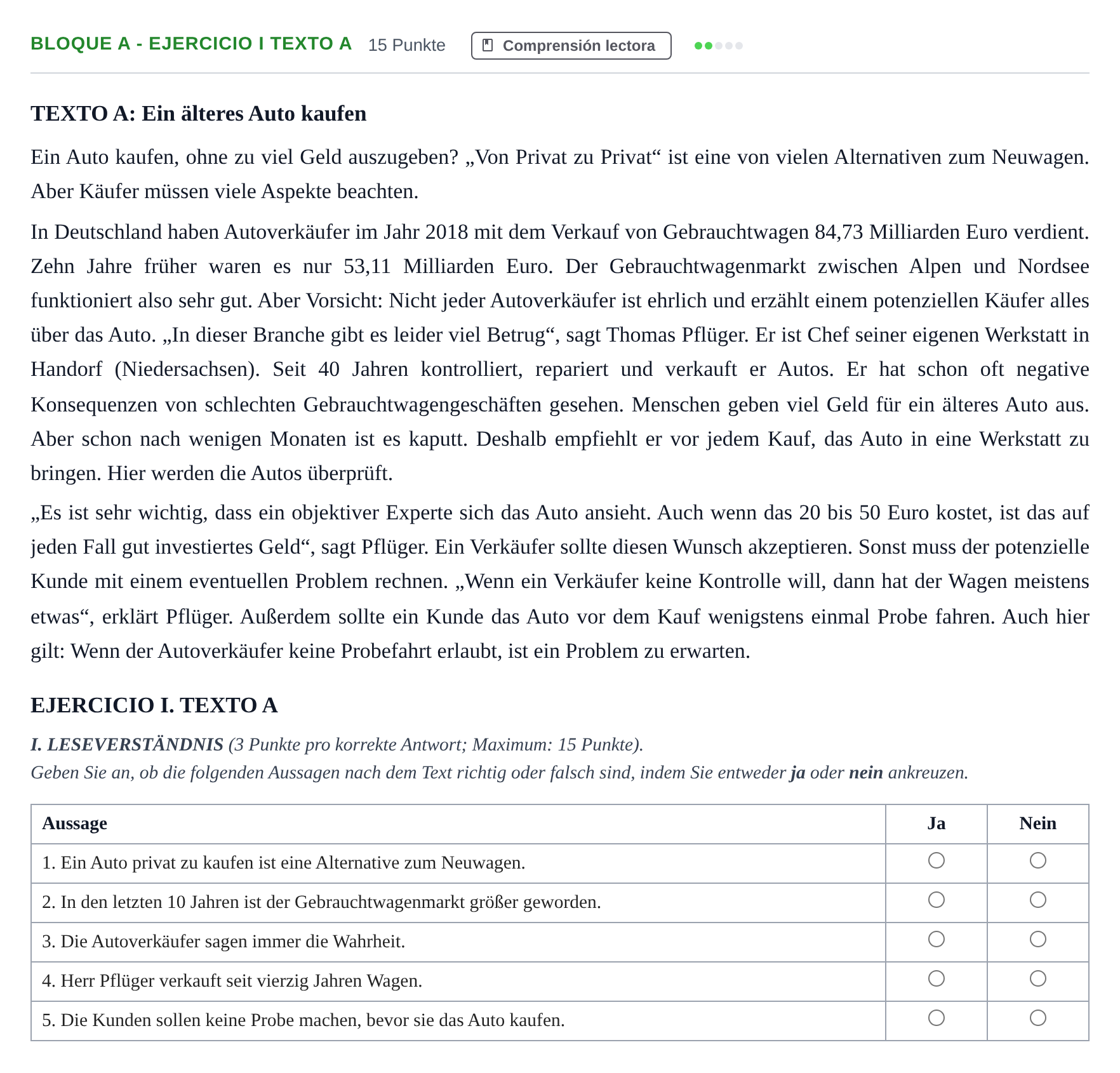 Enunciado: Bloque A - Ejercicio I Texto A · Alemán PAU Andalucía Examen 3 2020