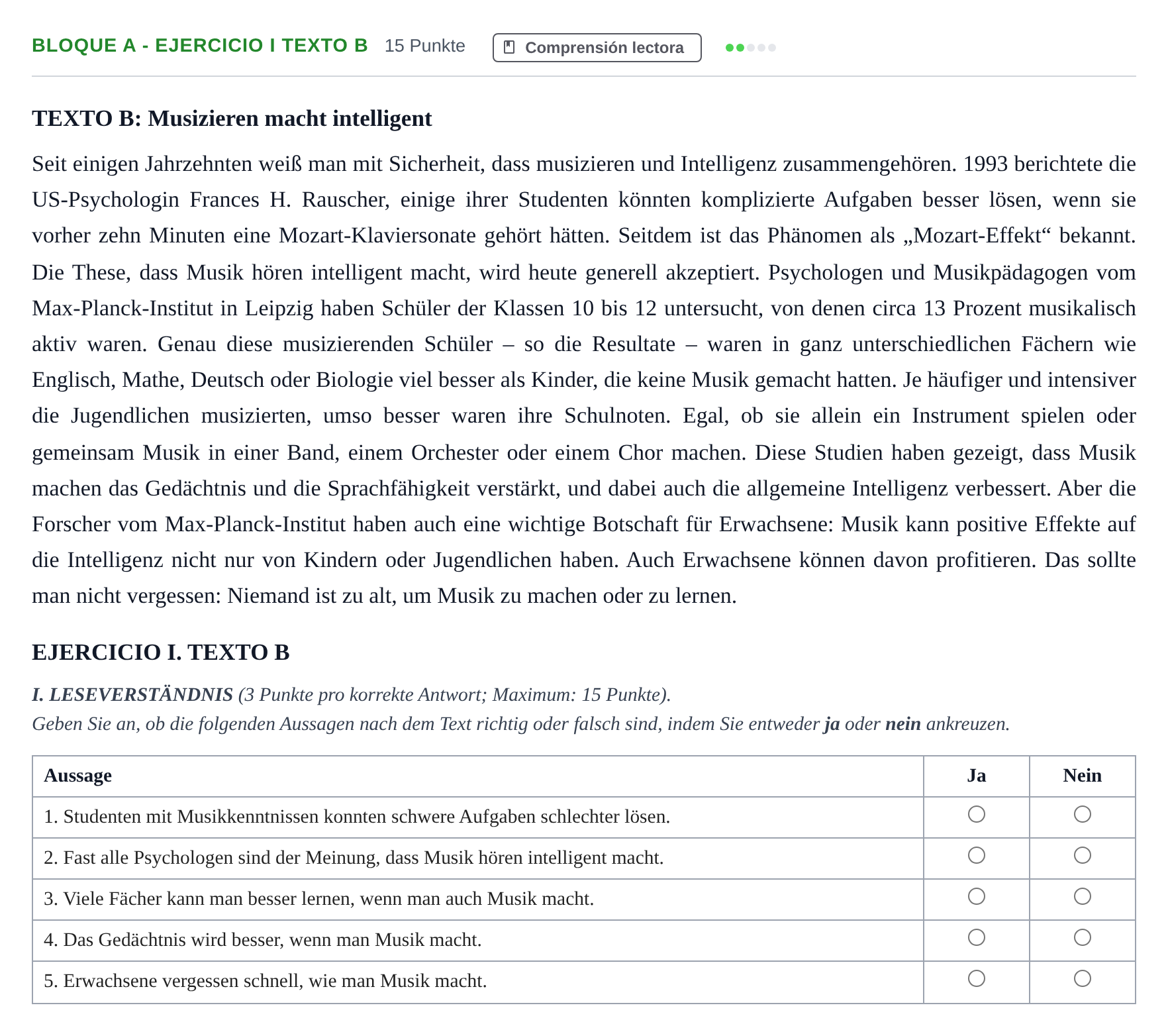 Enunciado: Bloque A - Ejercicio I Texto B · Alemán PAU Andalucía Examen 3 2020