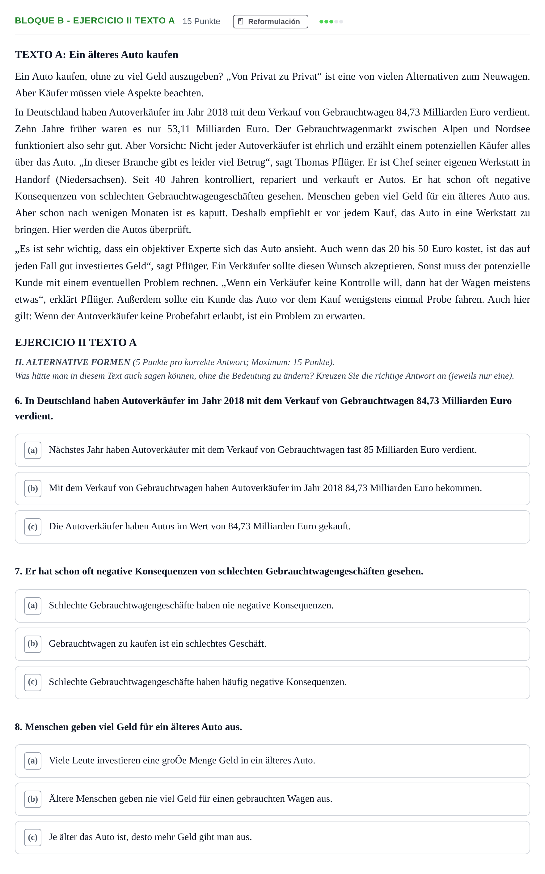 Enunciado: Bloque B - Ejercicio II Texto A · Alemán PAU Andalucía Examen 3 2020