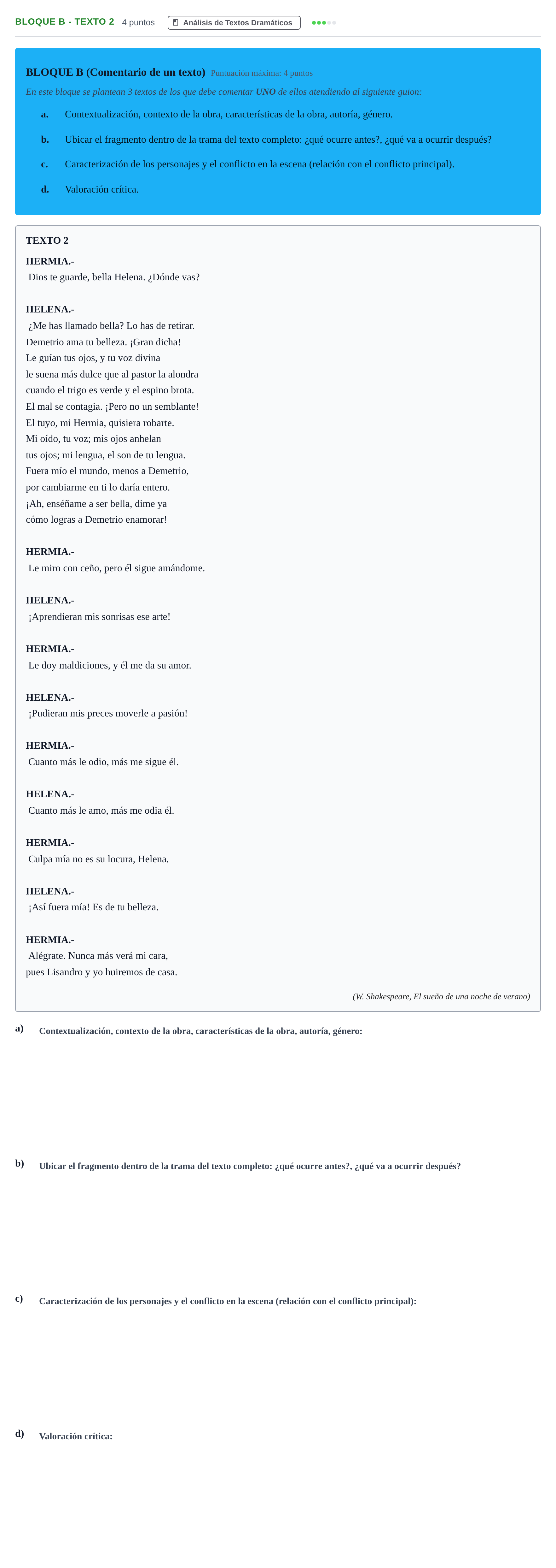 Enunciado: Bloque B - Texto 2 · Artes Escénicas PAU Andalucía Examen C 2020