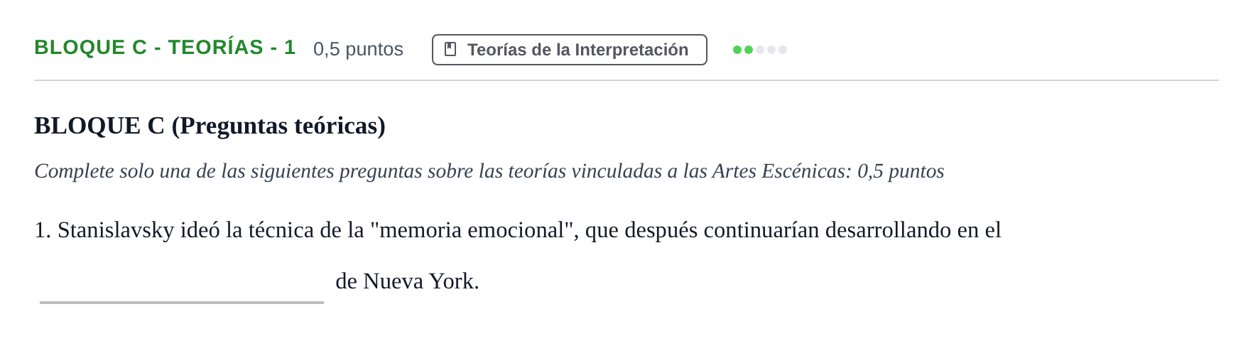 Enunciado: Bloque C - Teorías - 1 · Artes Escénicas PAU Andalucía Examen C 2020