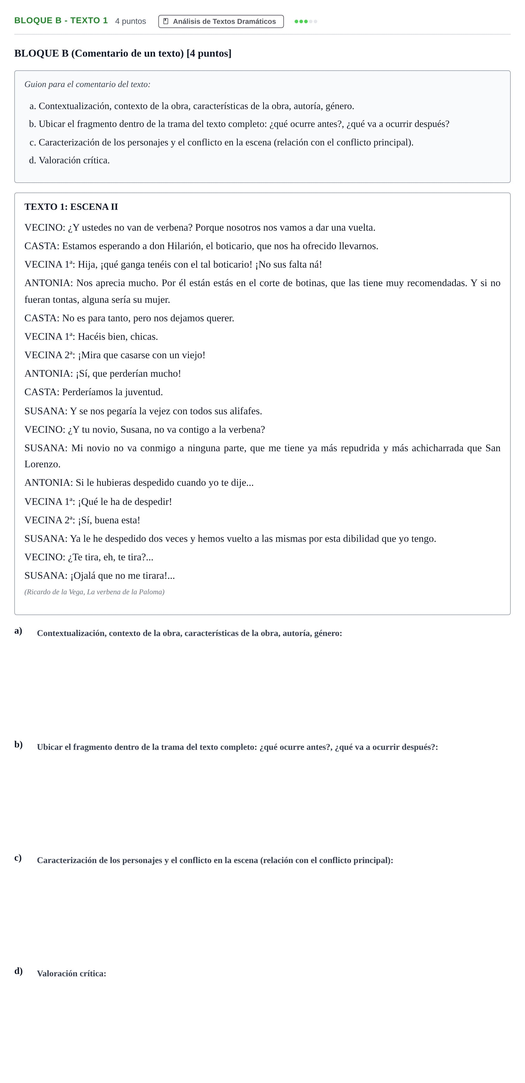 Enunciado: Bloque B - Texto 1 · Artes Escénicas PAU Andalucía Examen D 2020