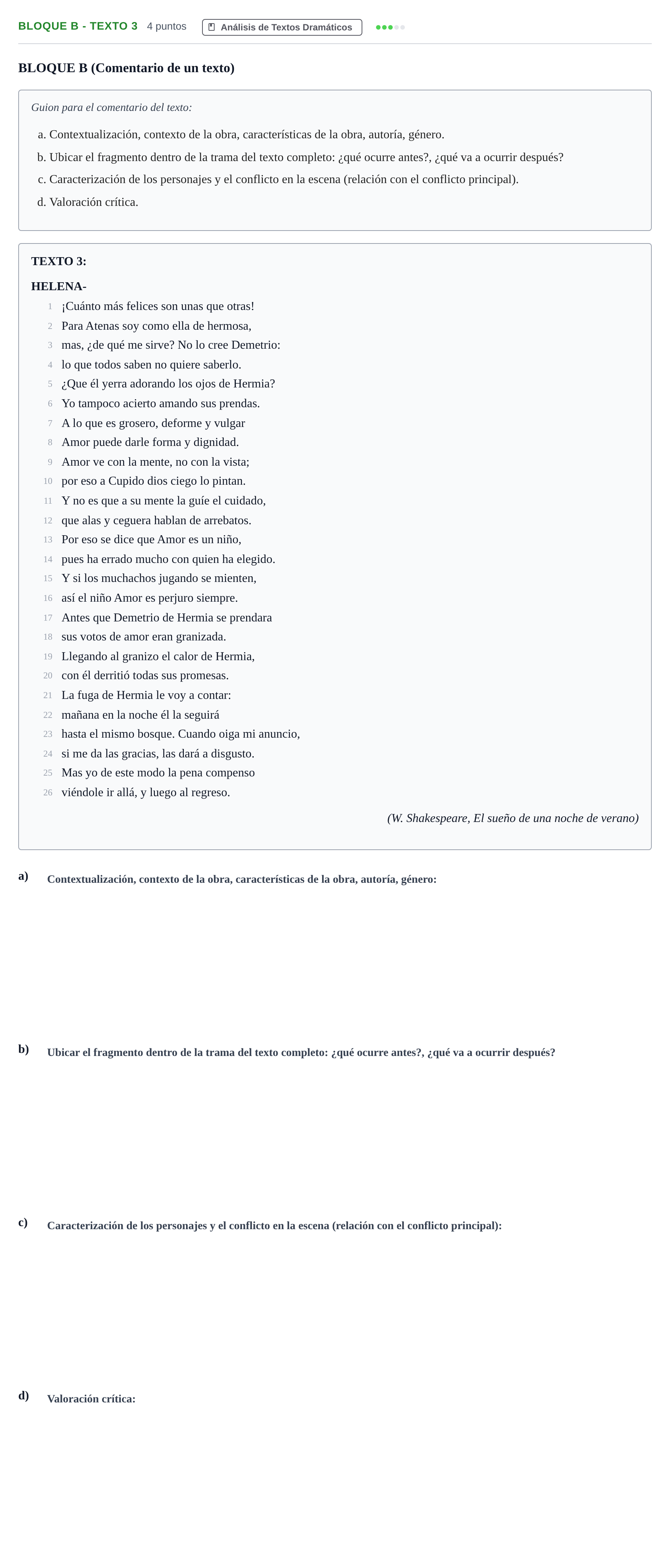 Enunciado: Bloque B - Texto 3 · Artes Escénicas PAU Andalucía Examen D 2020