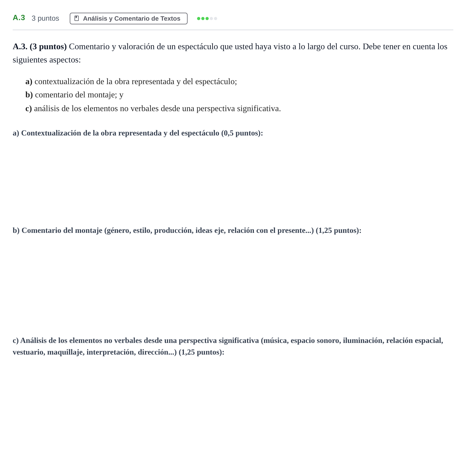 Enunciado: Ejercicio A.3 · Artes Escénicas PAU Madrid Modelo 2020