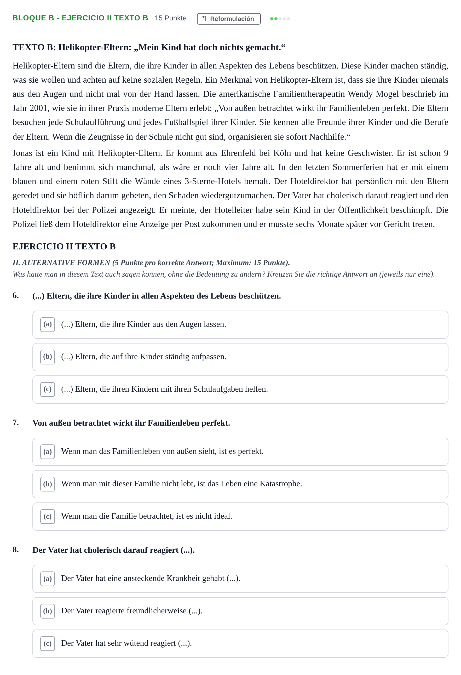 Enunciado: Bloque B - Ejercicio II Texto B · Alemán PAU Andalucía Examen 4 2020